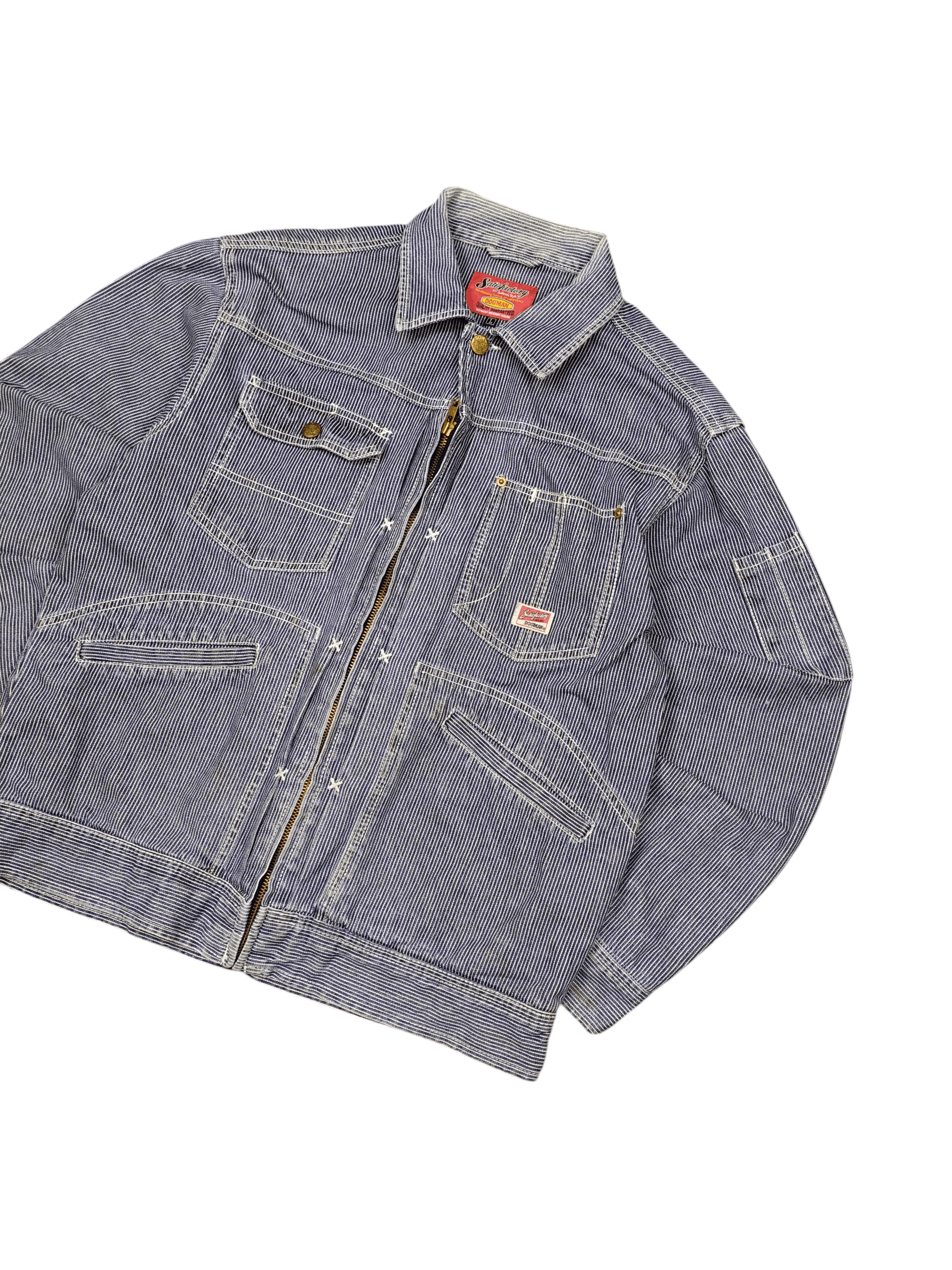 Japanese Brand Vintage Dogman Hickory Stripe Denim Workers Jacket Size US L / EU 52-54 / 3 - 2 Thumbnail