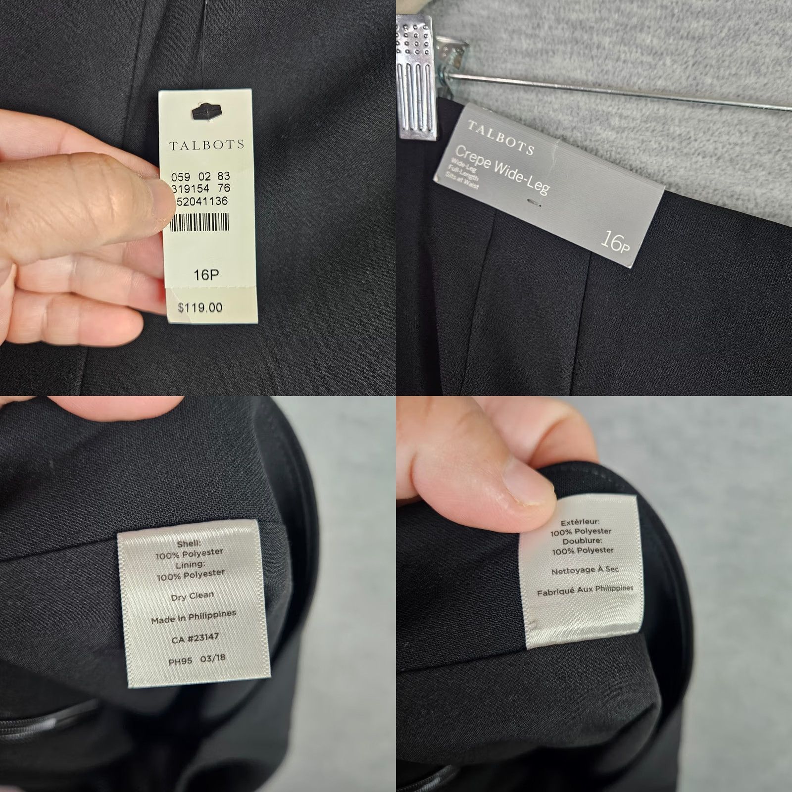 Talbots TALBOTS Petites Women's Black Crepe Wide-Leg Full Length Dress Pants Sz 10P NEW Size 32" / US 10 / IT 46 - 8 Thumbnail