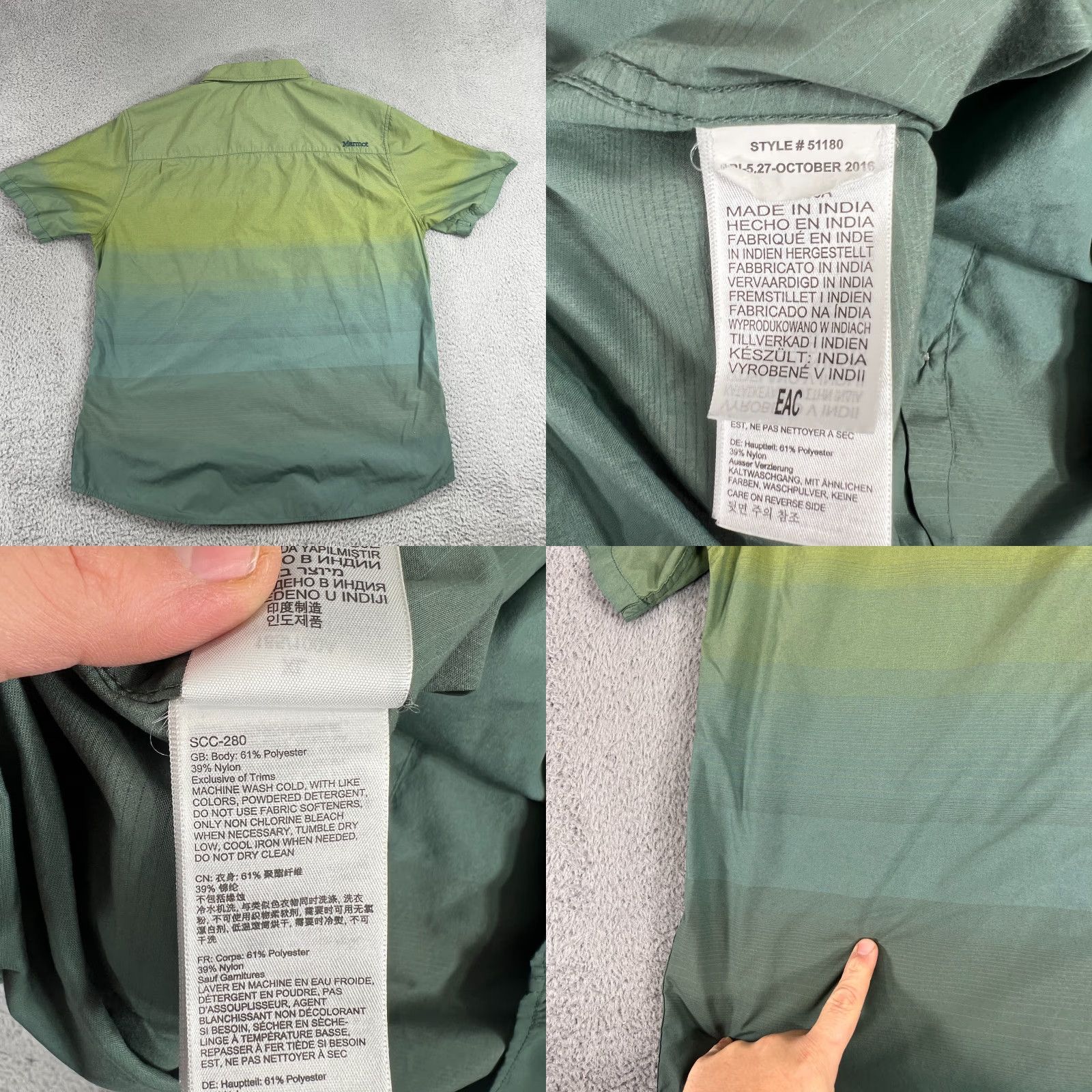 Marmot Marmot Men's Hamilton XL Button-Up Short Sleeve Green Ombray Size US 36 / EU 52 - 8 Thumbnail