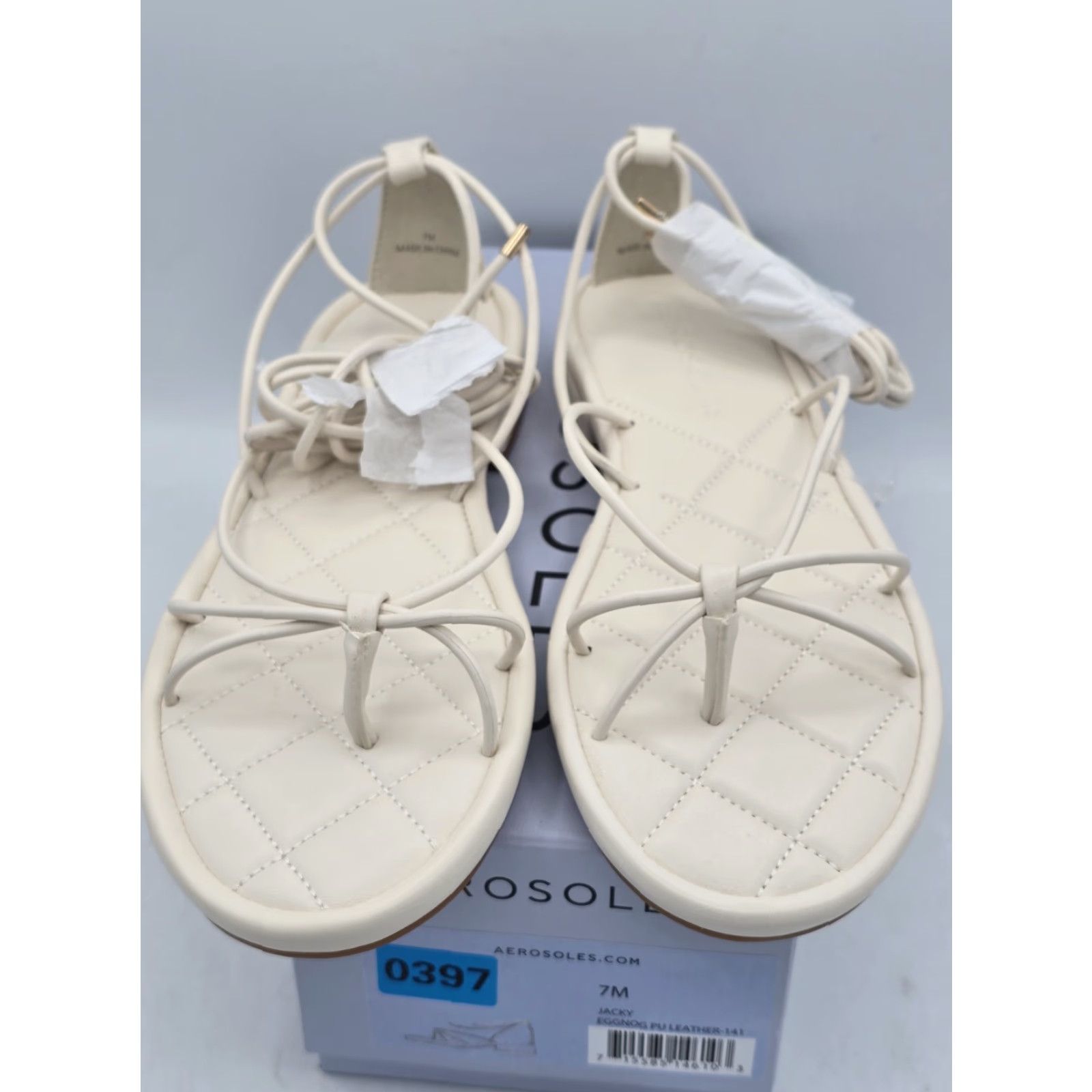 Vintage Aerosoles Jacky Flat Sandal Womens Size 7 White Eggnog PU Leather Sunny Comfort Shoes M Women Size US 7 / IT 37 - 5 Thumbnail