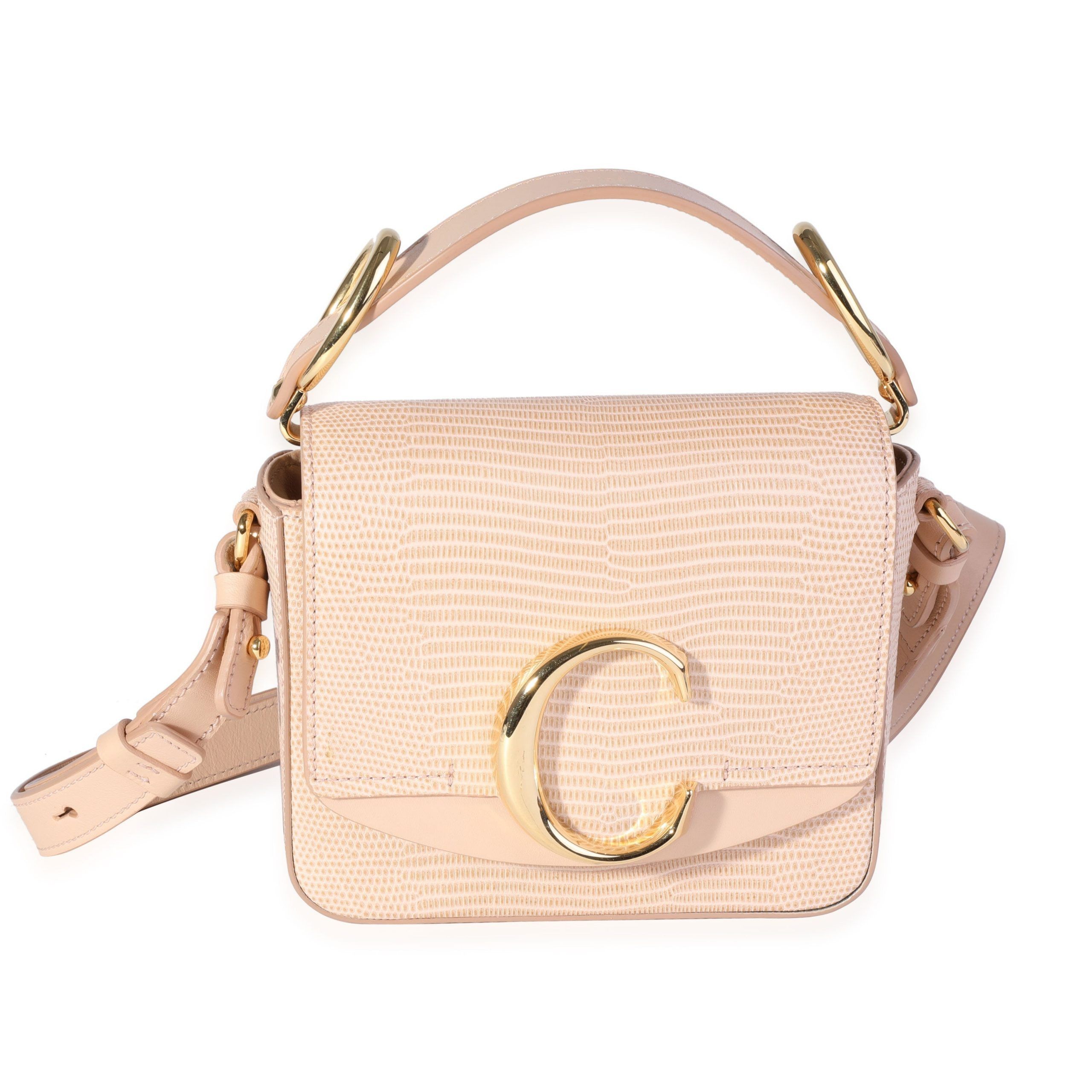 image of Chloe Peach Lizard-Embossed Leather Mini C Bag in Pink, Women's
