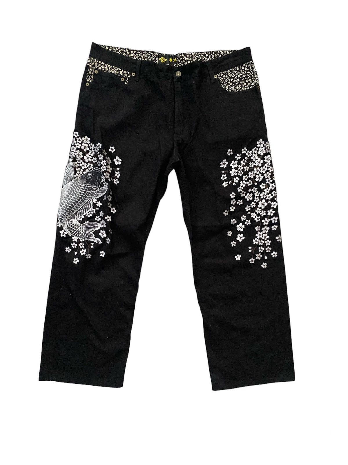 Japanese Brand JAPAN BRAND TATOO JEANS KOI FISH SUKAJAN YAKUZA STYLE Size US 40 / EU 56 - 1 Thumbnail