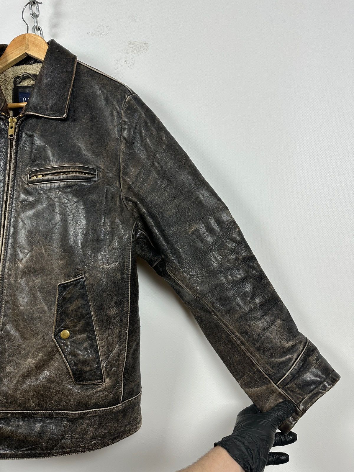 Gap 00s Vintage GAP Distressed Brown Leather Sherpa Lined Jacket Size US M / EU 48-50 / 2 - 14 Thumbnail