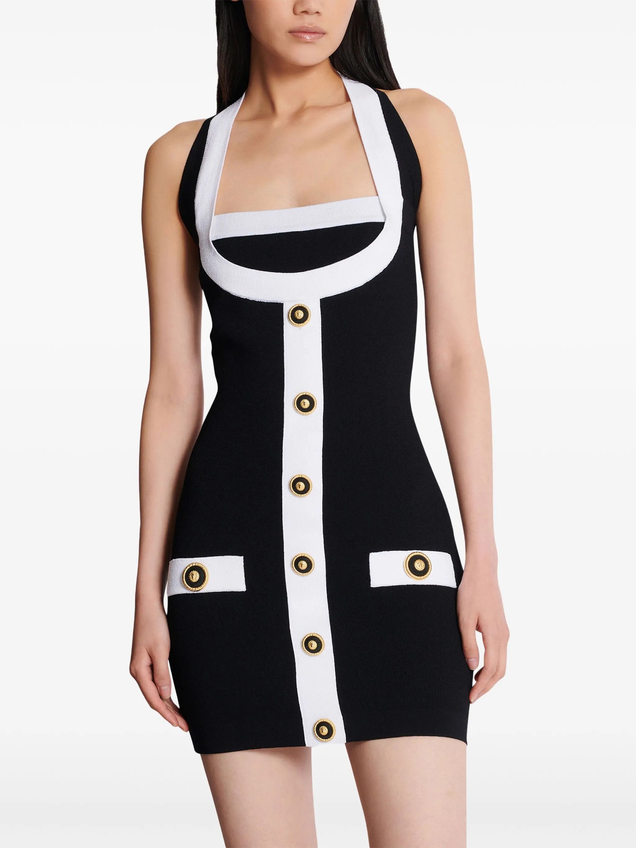 Balmain o1loc1c0526 Two-Tone Halterneck Dress in White/Black Size S / US 4 / IT 40 - 6 Thumbnail