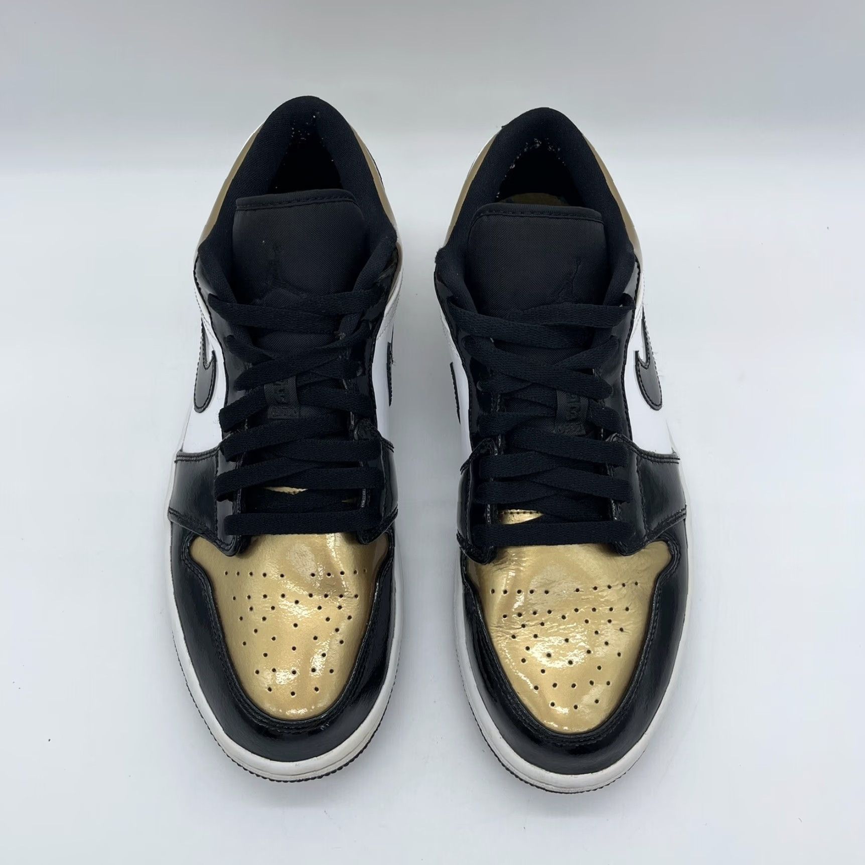 Jordan Brand Nike Air Jordan 1 Low Gold Toe Sneakers CQ9447-700 Men 10 Shoes Patent Leather Black White Gold Swoosh Wing Mens Shoes Size US 9 / EU 42 - 7 Thumbnail