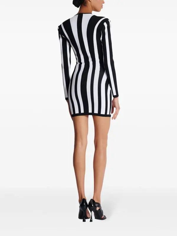 Balmain o1s1wg110725 Striped Knit Dress in Black/White Size XL / US 12-14 / IT 48-50 - 4 Thumbnail