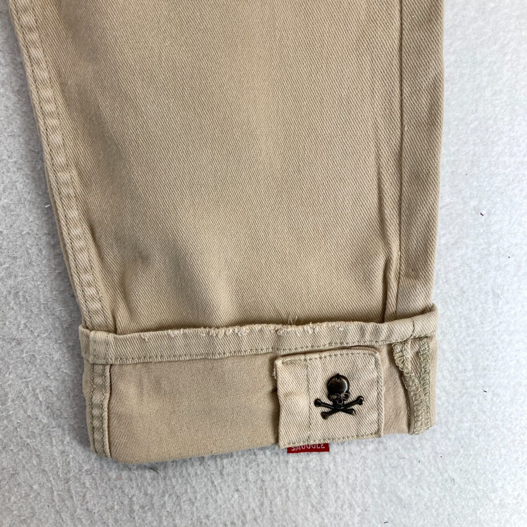 Denime Smugglers Moon Jeans Mens 42x33 Khaki Beige Denim Button Fly Roll Up Distressed Jeans Distressed Casual Slim 5-Pocket Denim Skull Logo Men Size US 42 / EU 58 - 4 Thumbnail