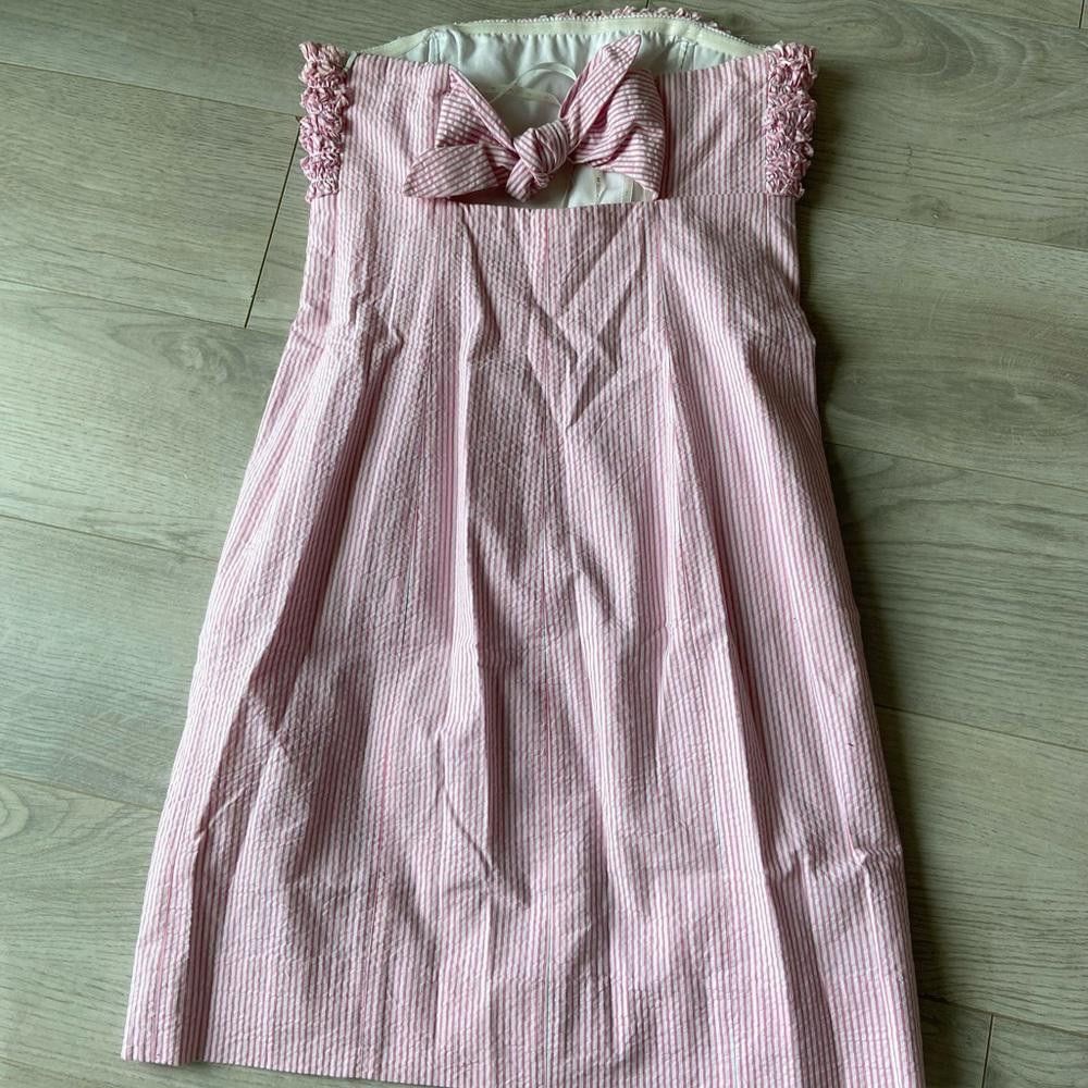 Designer Lily Pulitzer Pink White Striped Off Shoulder Ruffle Dress Size XS / US 0-2 / IT 36-38 - 3 Thumbnail