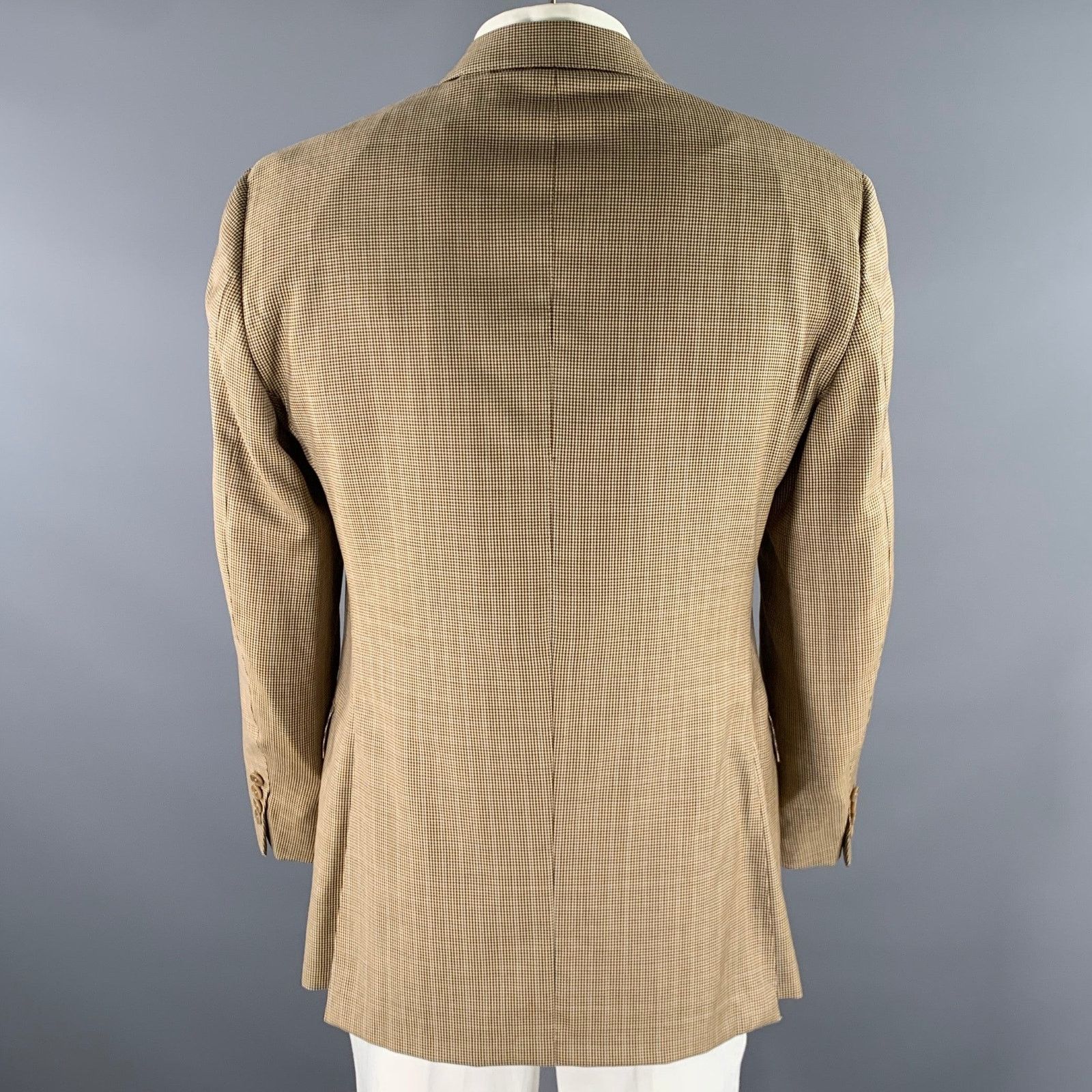 Ermenegildo Zegna ERMENEGILDO ZEGNA 46 Brown Khaki Houndstooth Wool Sport Coat Size 46R - 4 Thumbnail