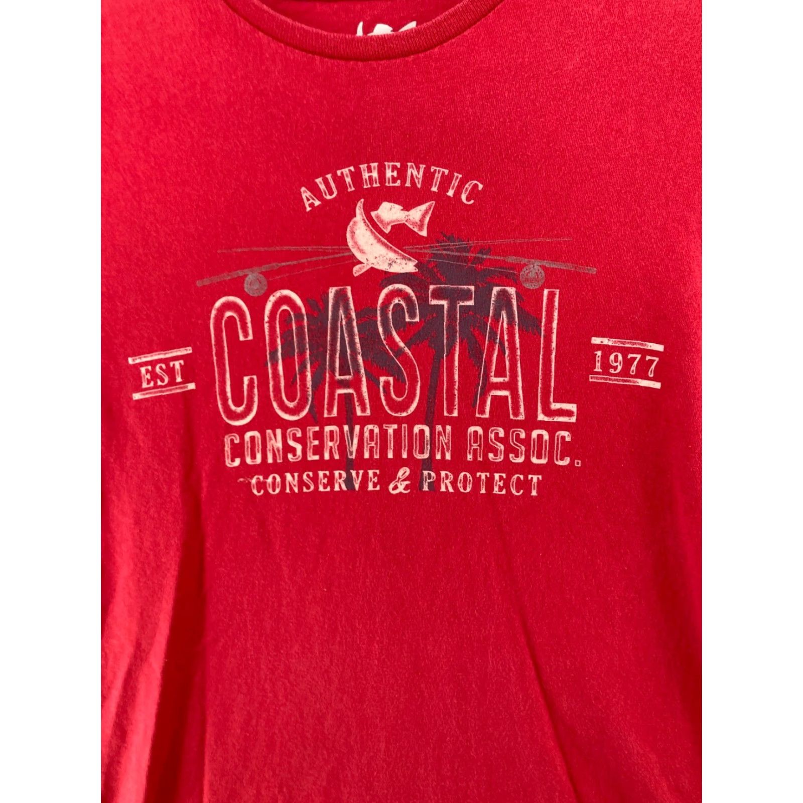 Vintage Coastal Mens TShirt L Red Fishing Palm Tree Coastal Conservation Association Shirt Adult Large Red Fish Outdoor Theme Mascot Size US L / EU 52-54 / 3 - 2 Thumbnail