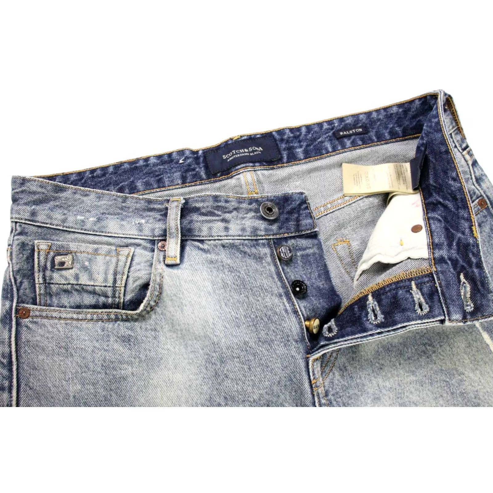 Scotch & Soda SCOTCH & SODA Ralston Jeans Men's W30/L32 Regular Slim Distress Button Fly Blue Denim Casual Jeans Mens Size US 30 / EU 46 - 4 Thumbnail