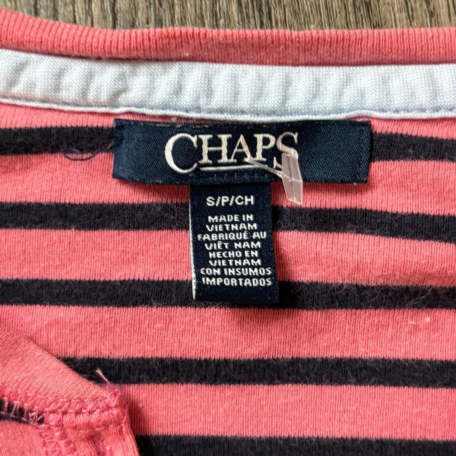 Chaps Chaps pink & black striped long sleeve top w button detail Size S / US 4 / IT 40 - 2 Thumbnail