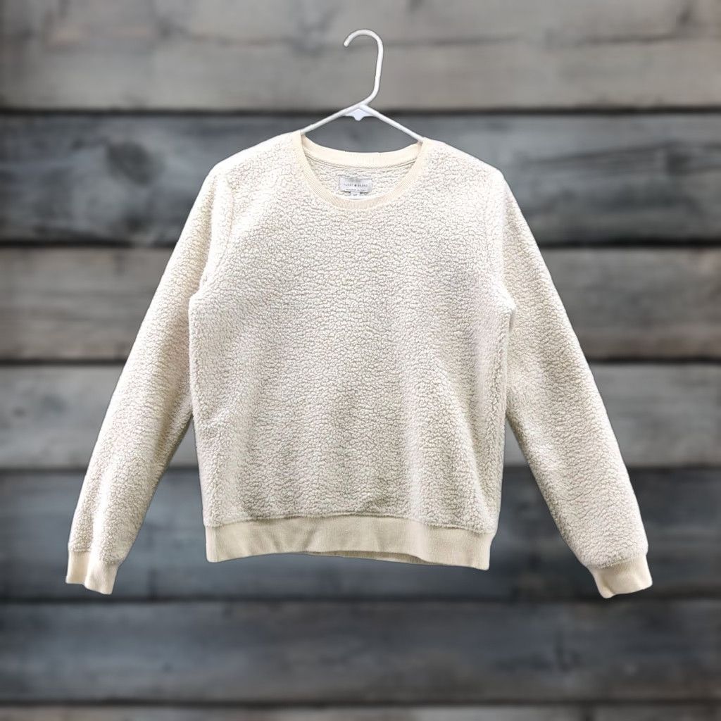 Lucky Brand Lucky Brand Sherpa Sweater Womens S Ivory Crewneck Pullover Sweatshirt Soft Size S / US 4 / IT 40 - 1 Thumbnail