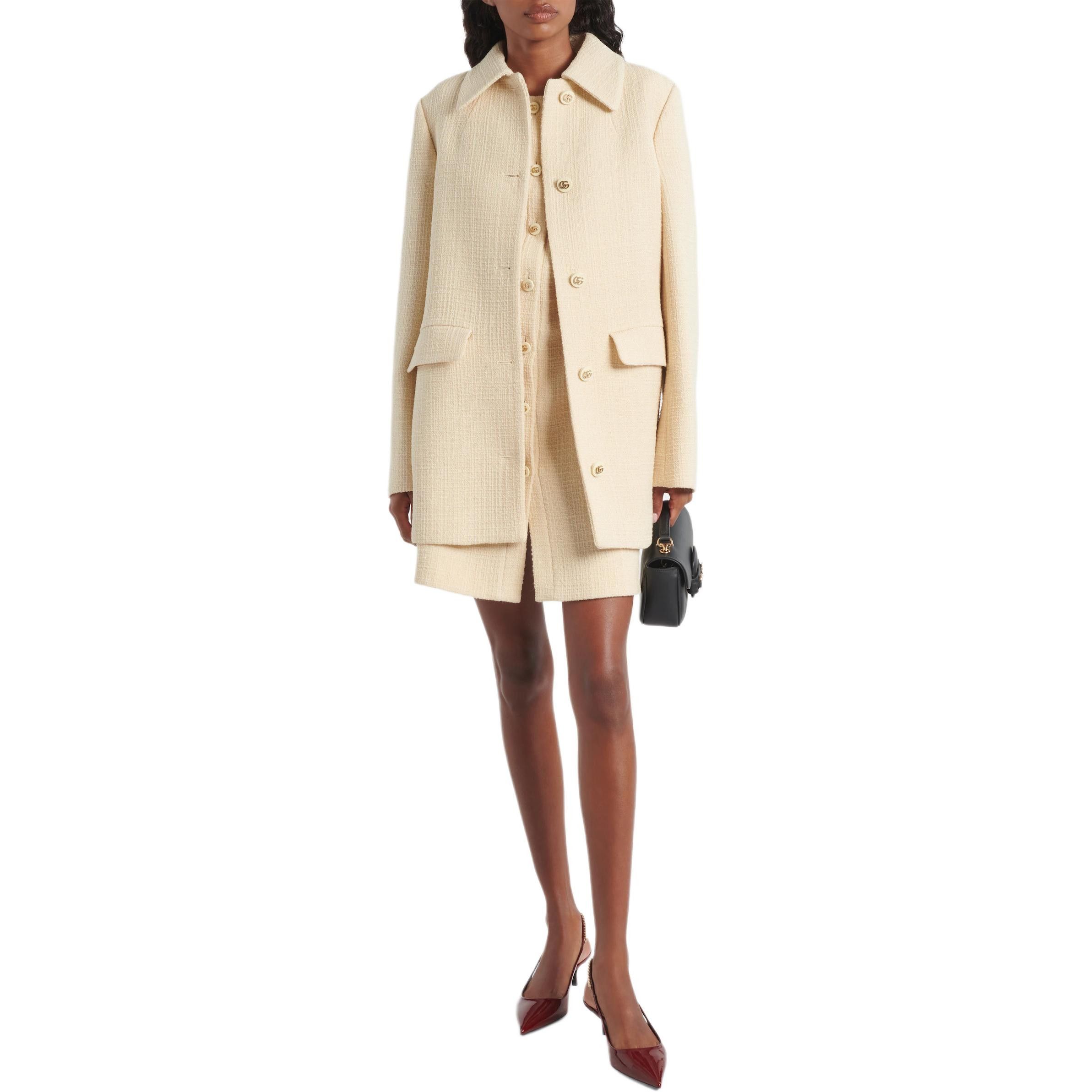 Gucci Wool Tweed Buttoned Jacket Size 40 in Beige, Women's