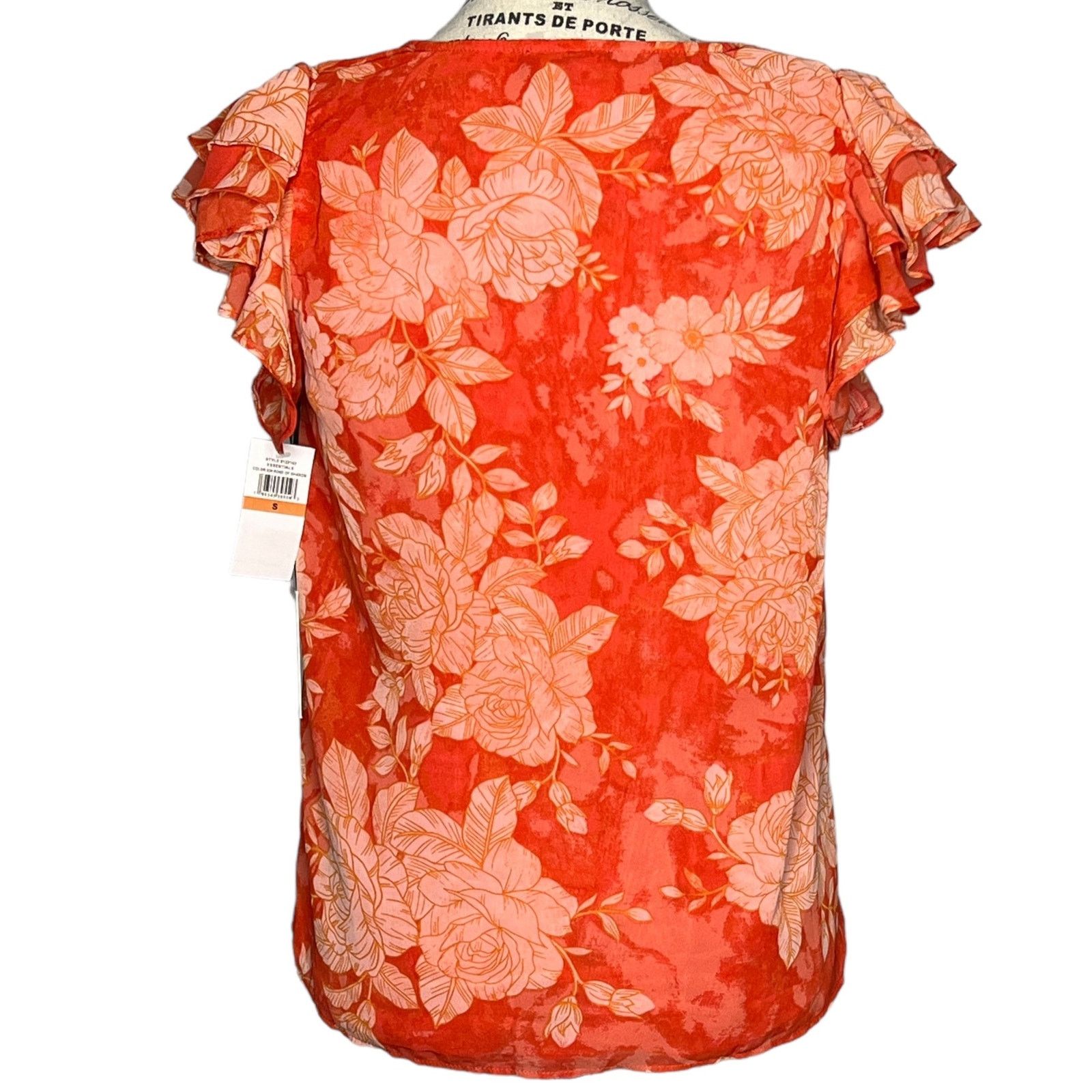 Other Floral Ruffle Short Sleeve V-Neck Fully Lined Chiffon Blouse Size S / US 4 / IT 40 - 4 Thumbnail