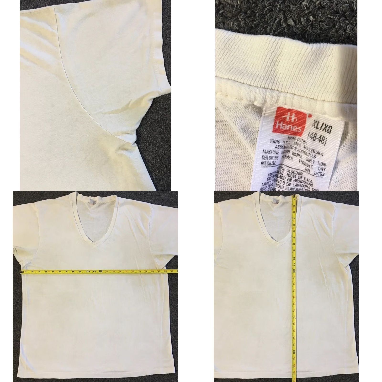 Hanes VINTAGE Hanes T-Shirt M White 90s Distressed V-Neck Shirt Men Grunge Biker Punk Surf Skate PE 80s Hanes Single Stitch Size US M / EU 48-50 / 2 - 9 Thumbnail