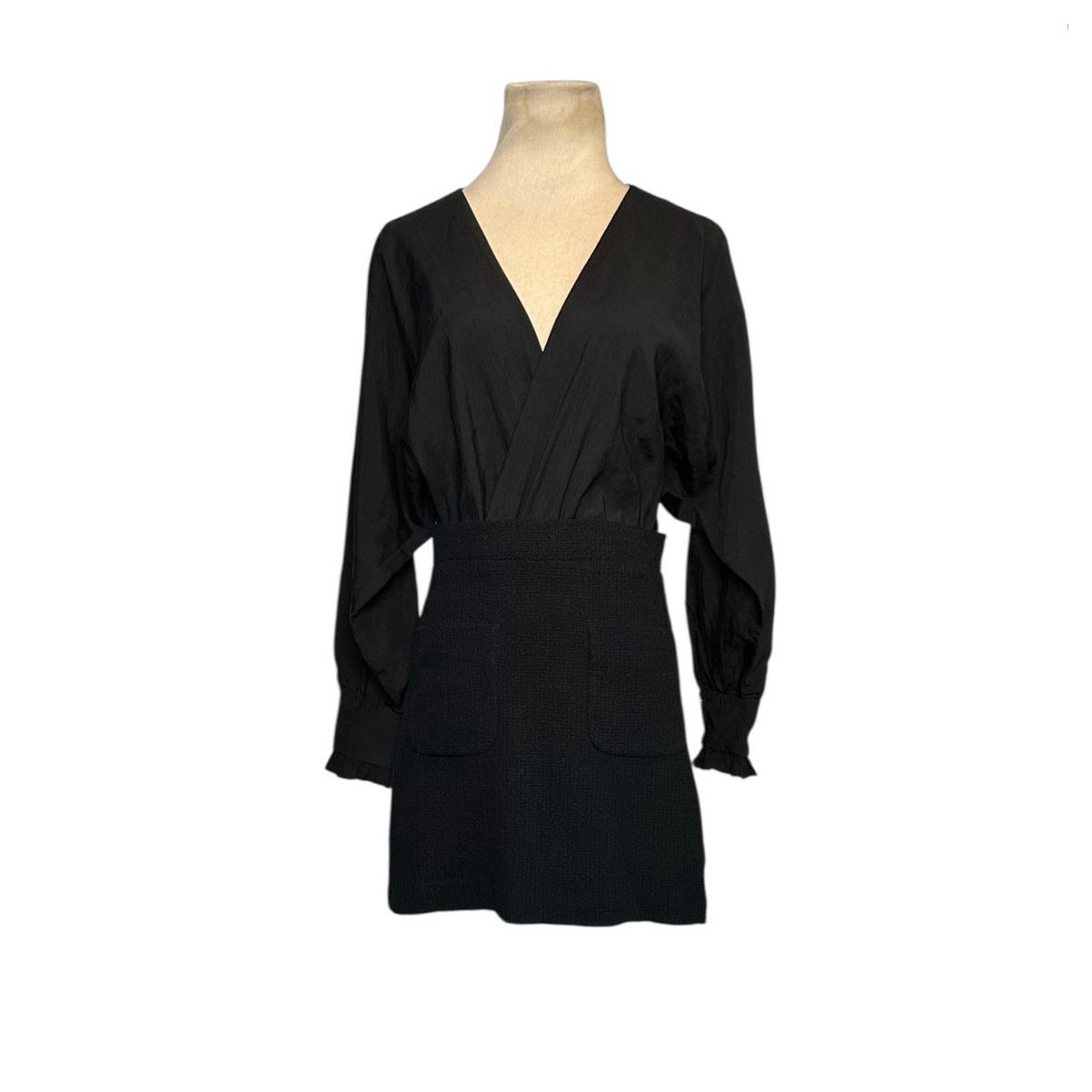 Zara Zara Black Contrasting Tweed Long Sleeve Mini Dress Size S Size S / US 4 / IT 40 - 11 Thumbnail