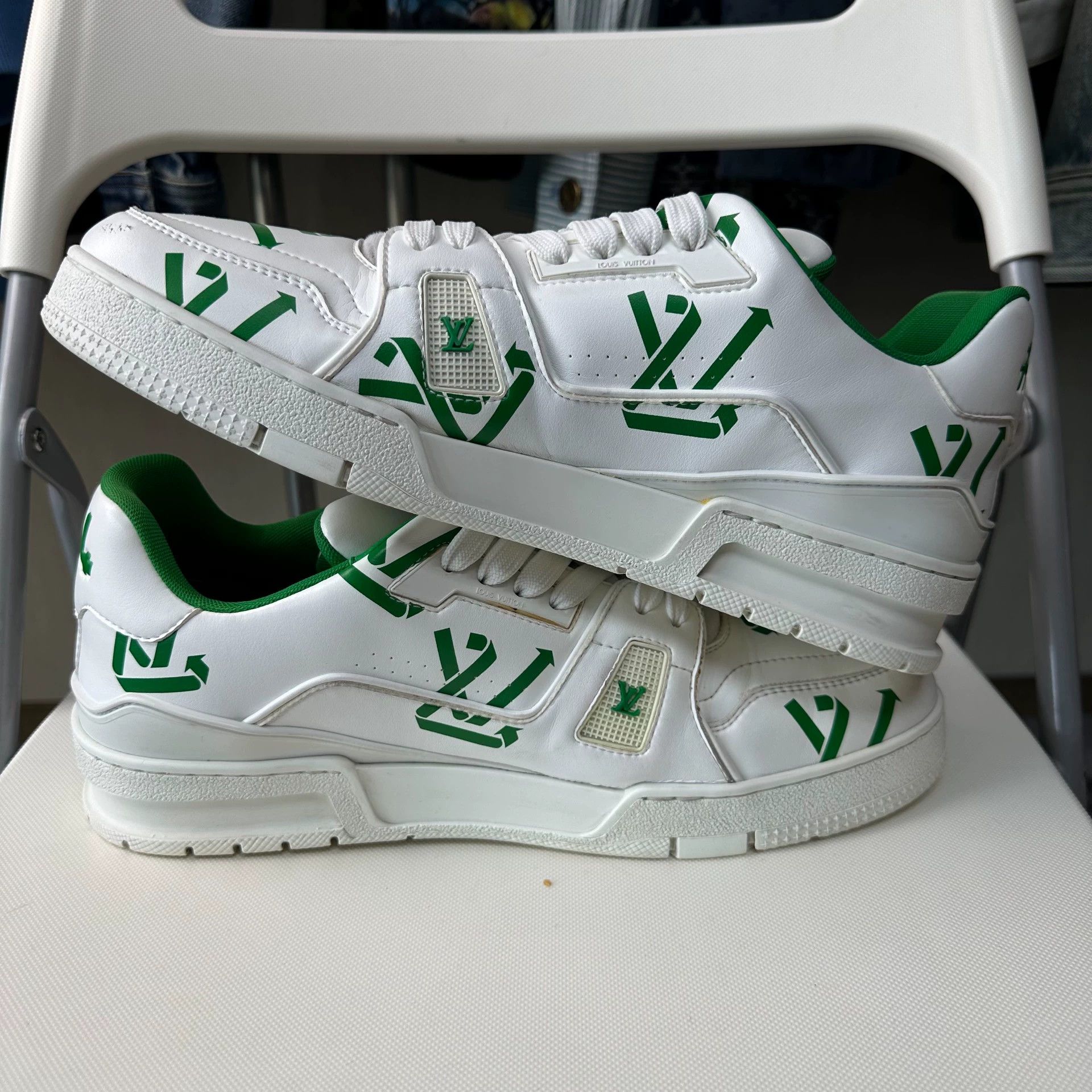 Louis Vuitton LOUIS VUITTON Trainer Low Top Men's White-Green 42.5 Size US 9.5 / EU 42-43 - 6 Thumbnail