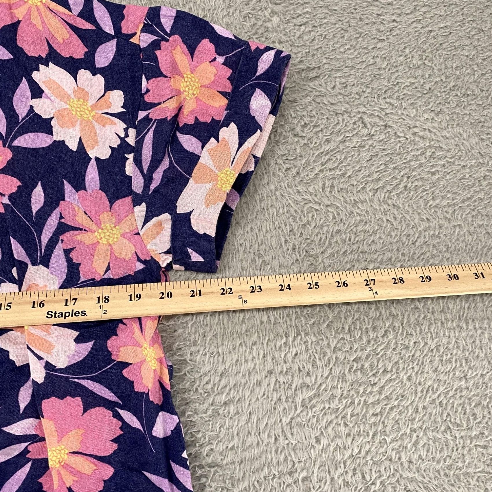 Charter Club Charter Club Linen Floral Top Womens M Navy Tie Front Summer Flower Blouse Short Sleeve V-Neck Floral Relaxed Size M / US 6-8 / IT 42-44 - 7 Thumbnail