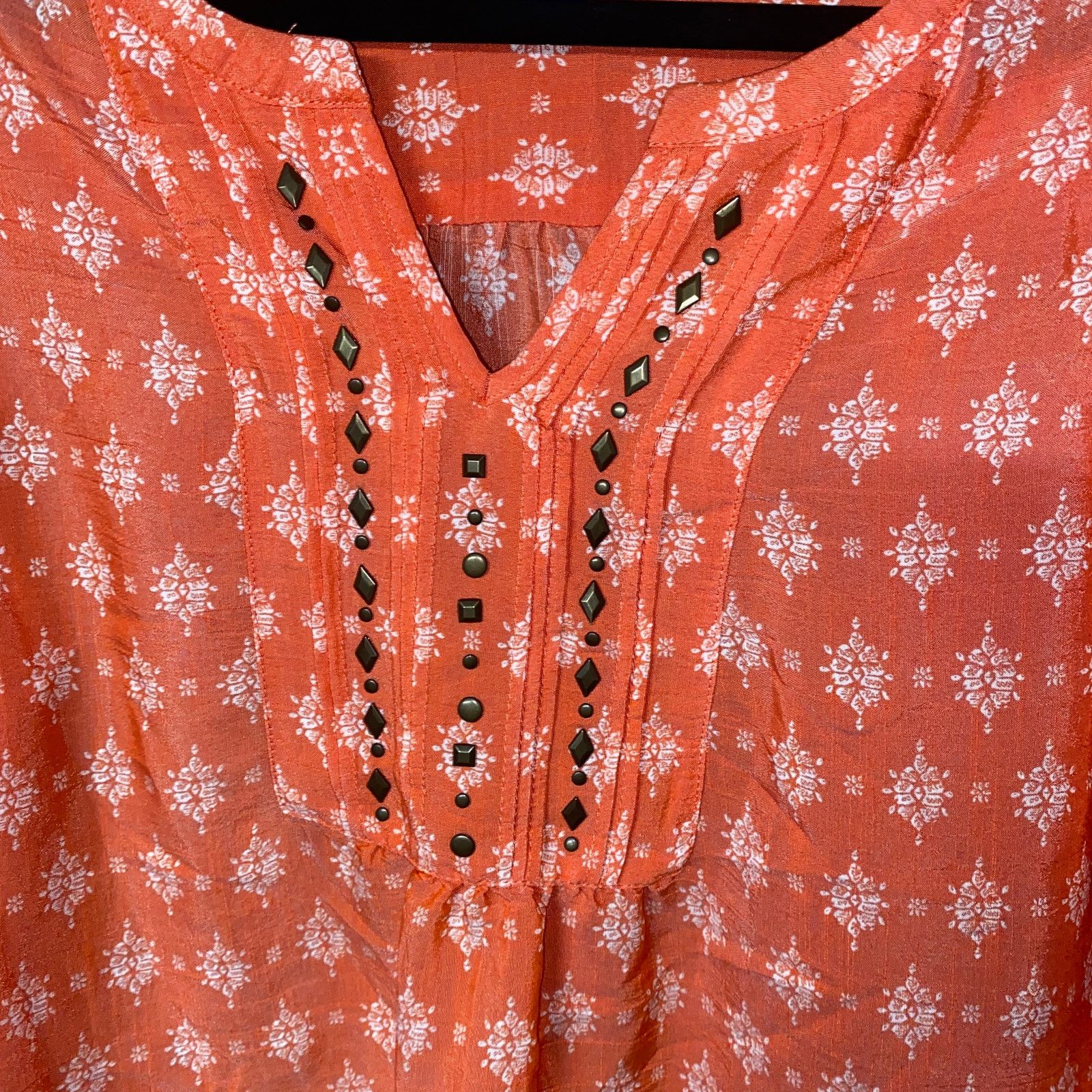 Other Kim Rogers Coral White Print Embellished Blouse Size Small Size S / US 4 / IT 40 - 3 Thumbnail