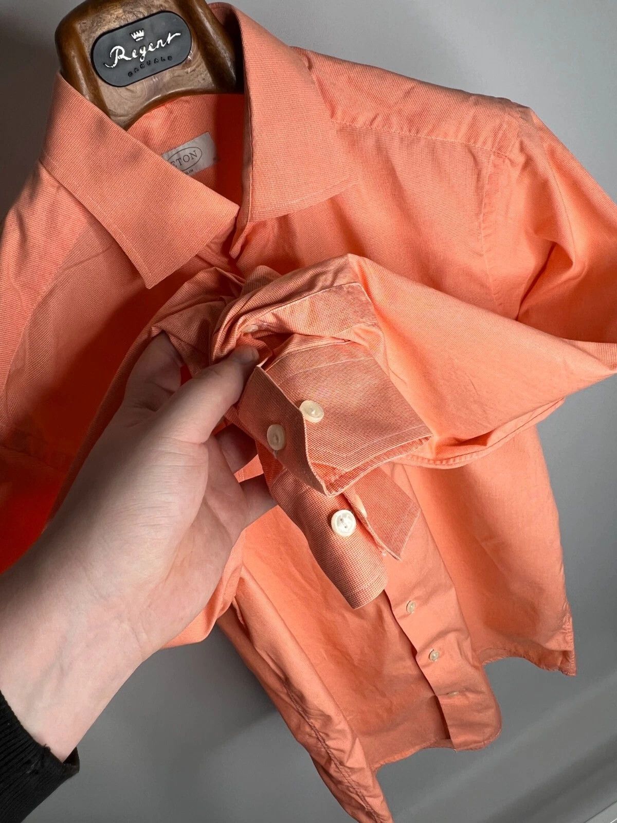 Eton Eton Slim Mens Dress Shirt Orange White Micro Houndstooth Size US M / EU 48-50 / 2 - 8 Thumbnail
