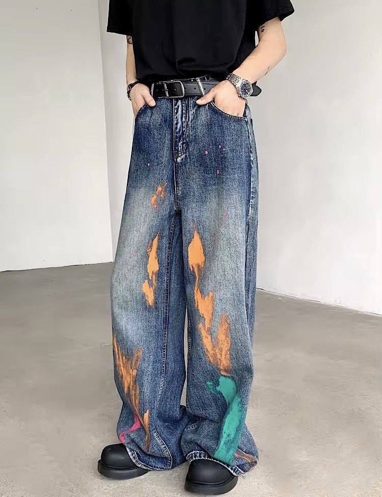 Designer × Vintage Streetwear Graffiti Loose Straight Jeans Size US 28 / EU 44 - 2 Thumbnail
