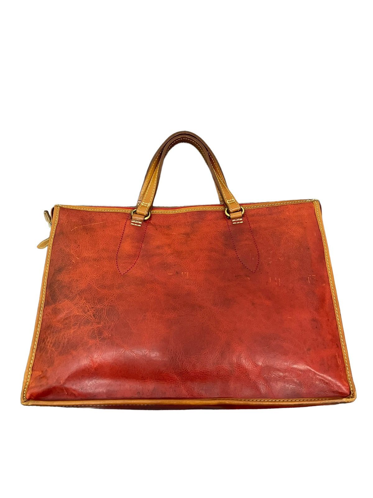 Japanese Brand Full Leather Patina Red Deux Moncx Artisan Made Hand Bag 4🟩 Size ONE SIZE - 13 Thumbnail