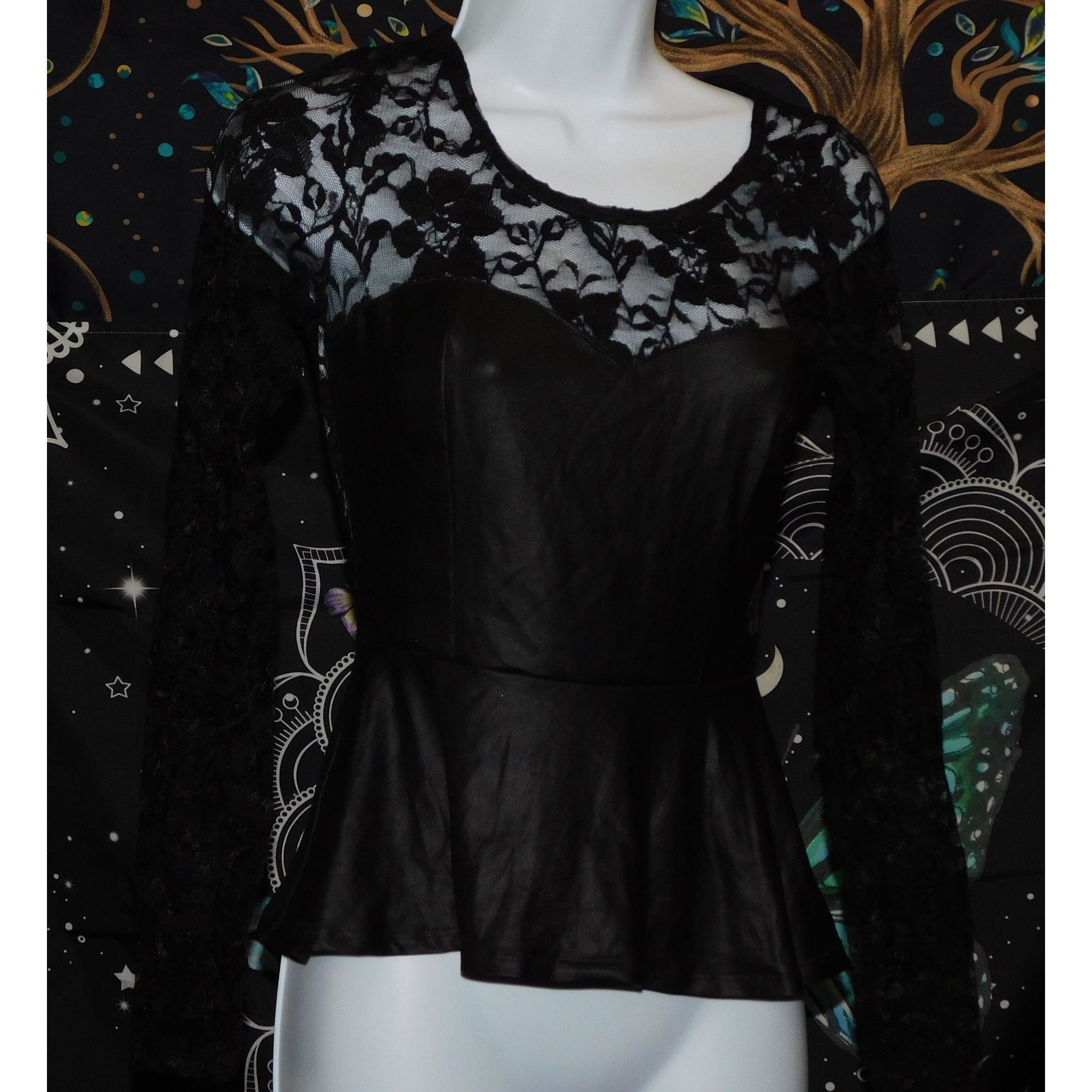 Other Gothic Faux Leather And Lace Black Peplum Top Size S / US 4 / IT 40 - 2 Thumbnail