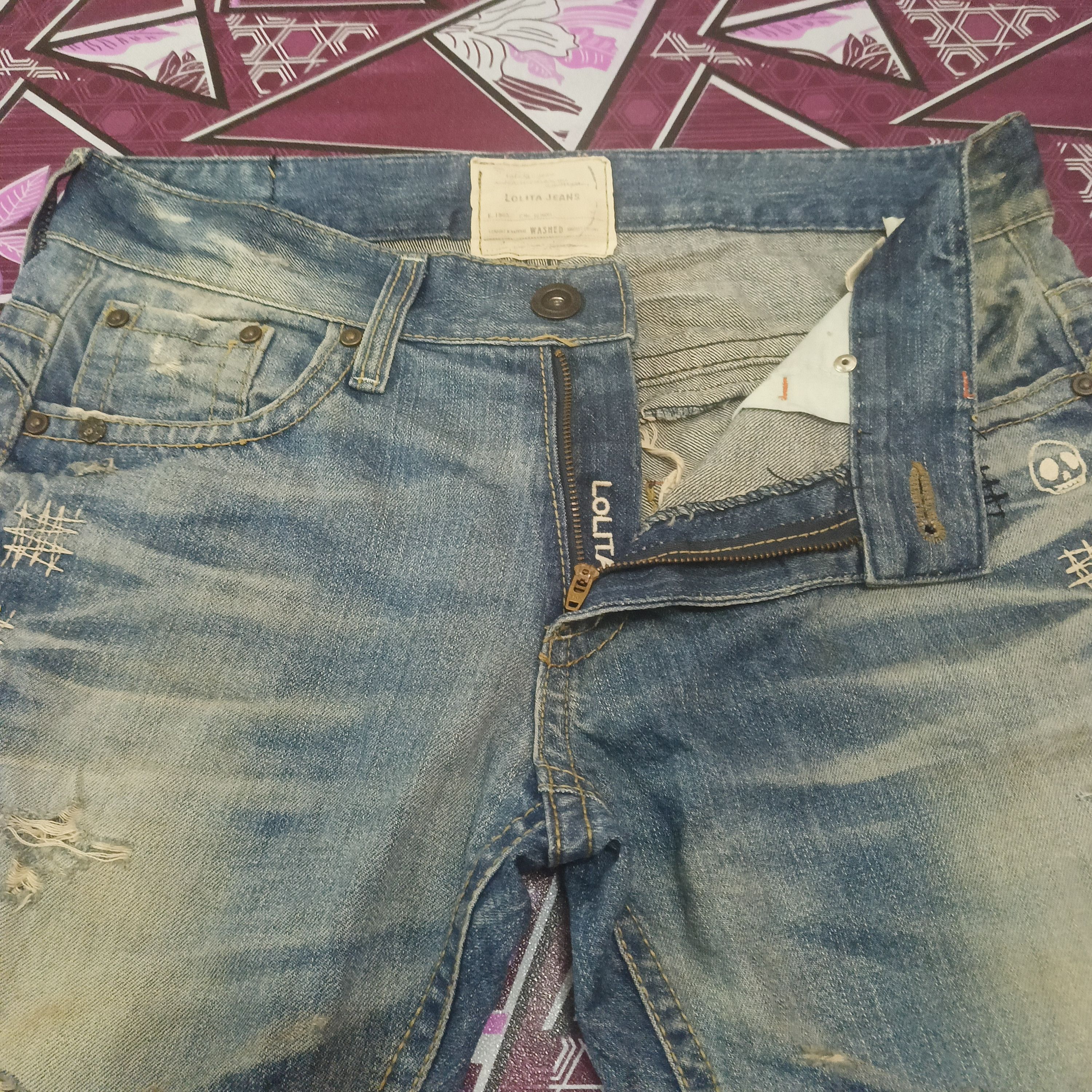 If Six Was Nine Sick Lolita Jeans Skull Distressed Jeans Size US 33 - 9 Thumbnail
