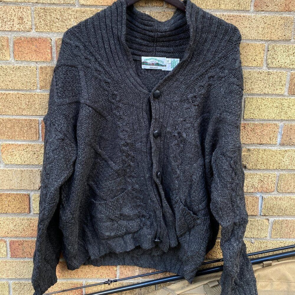 Aran Crafts Aran Crafts Merino Wool Cable Knit Cardigan Sweater Gray XL Size US XL / EU 56 / 4 - 1 Thumbnail