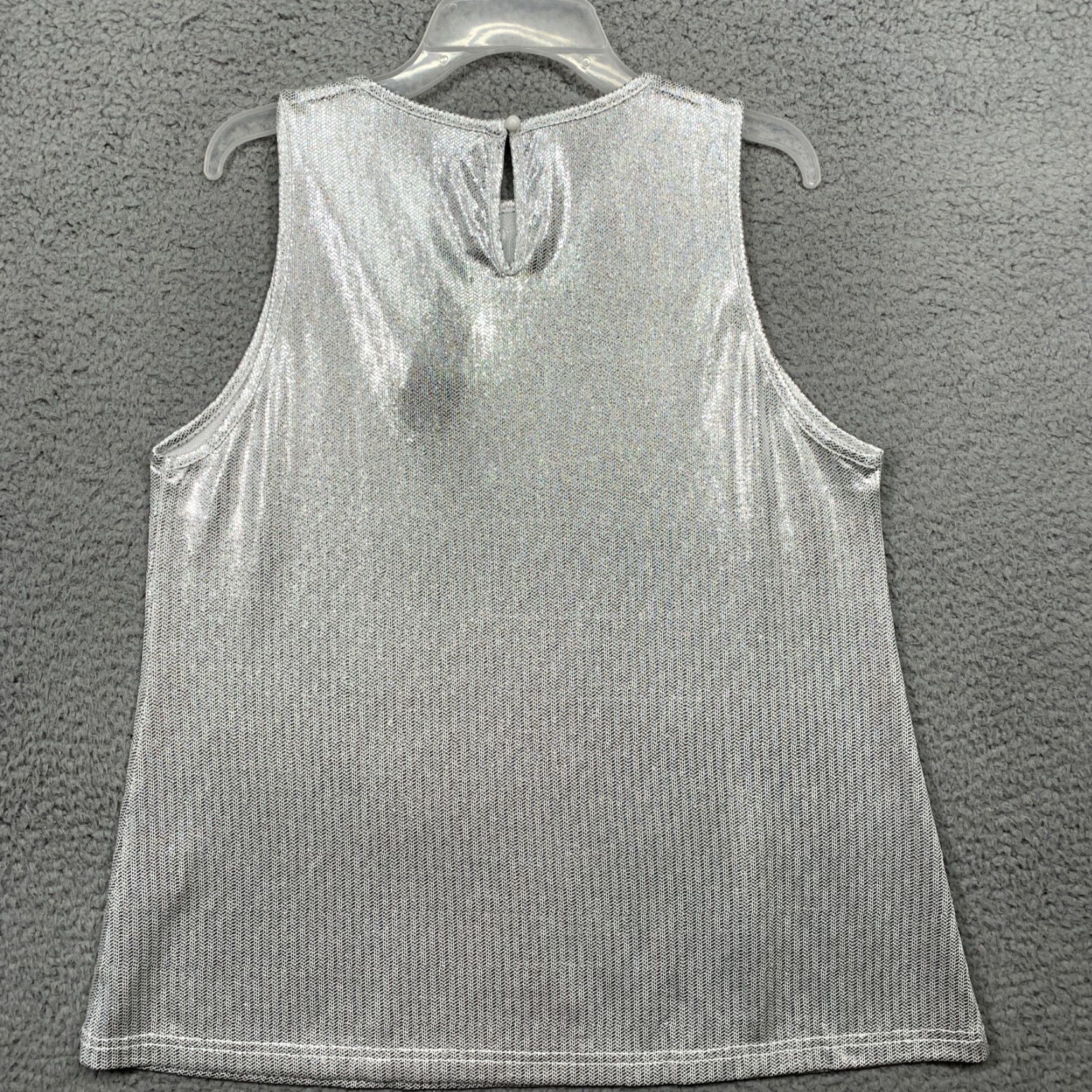 Vintage Allegra K Top Women's M White Silver Shiny 1 Button Closure Machine Washable Tank Blended Fabric Size M / US 6-8 / IT 42-44 - 5 Thumbnail