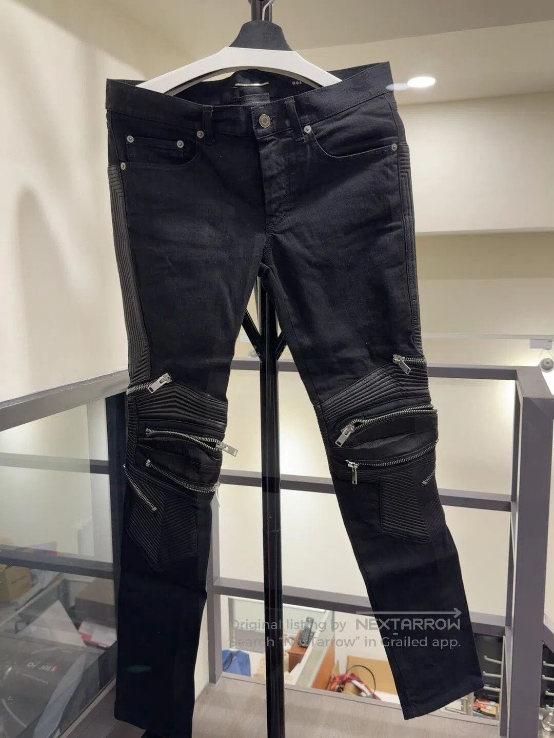 Saint Laurent Black Leather Biker Jeans.