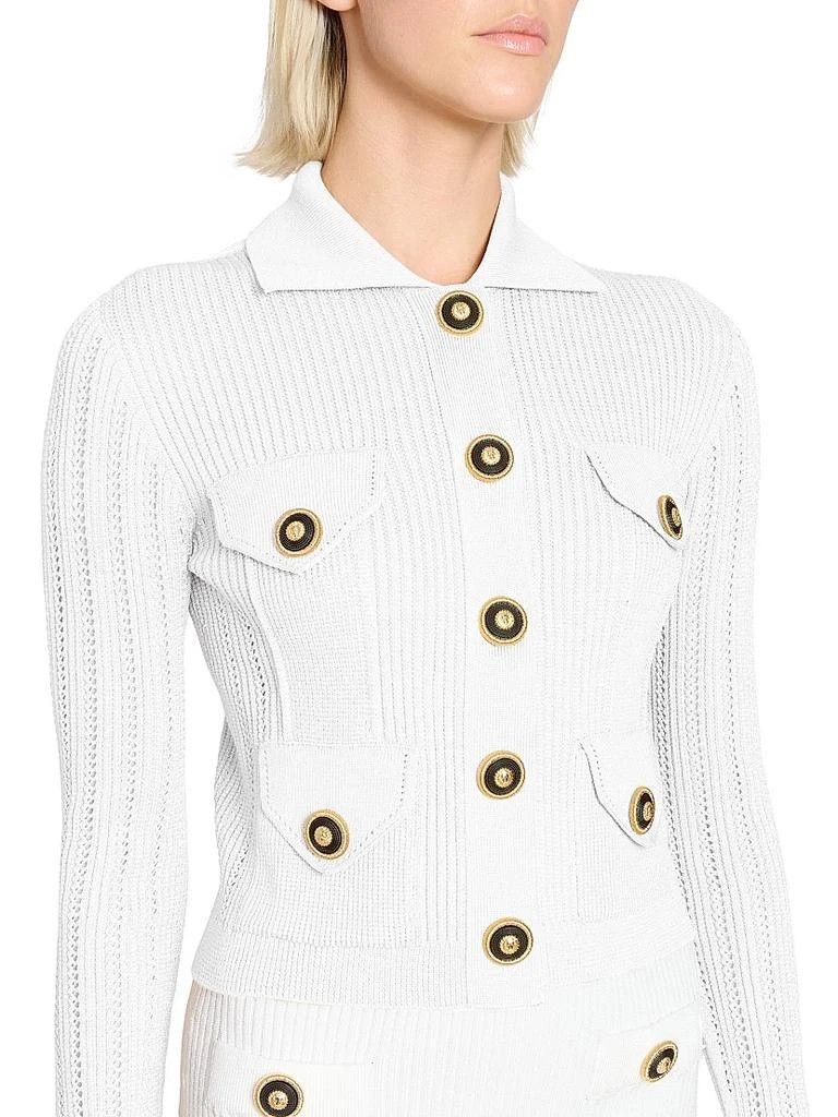 Balmain o1s1wg110526 Logo Rib-Knit Button-Front Cardigan in White Size M / US 6-8 / IT 42-44 - 3 Thumbnail