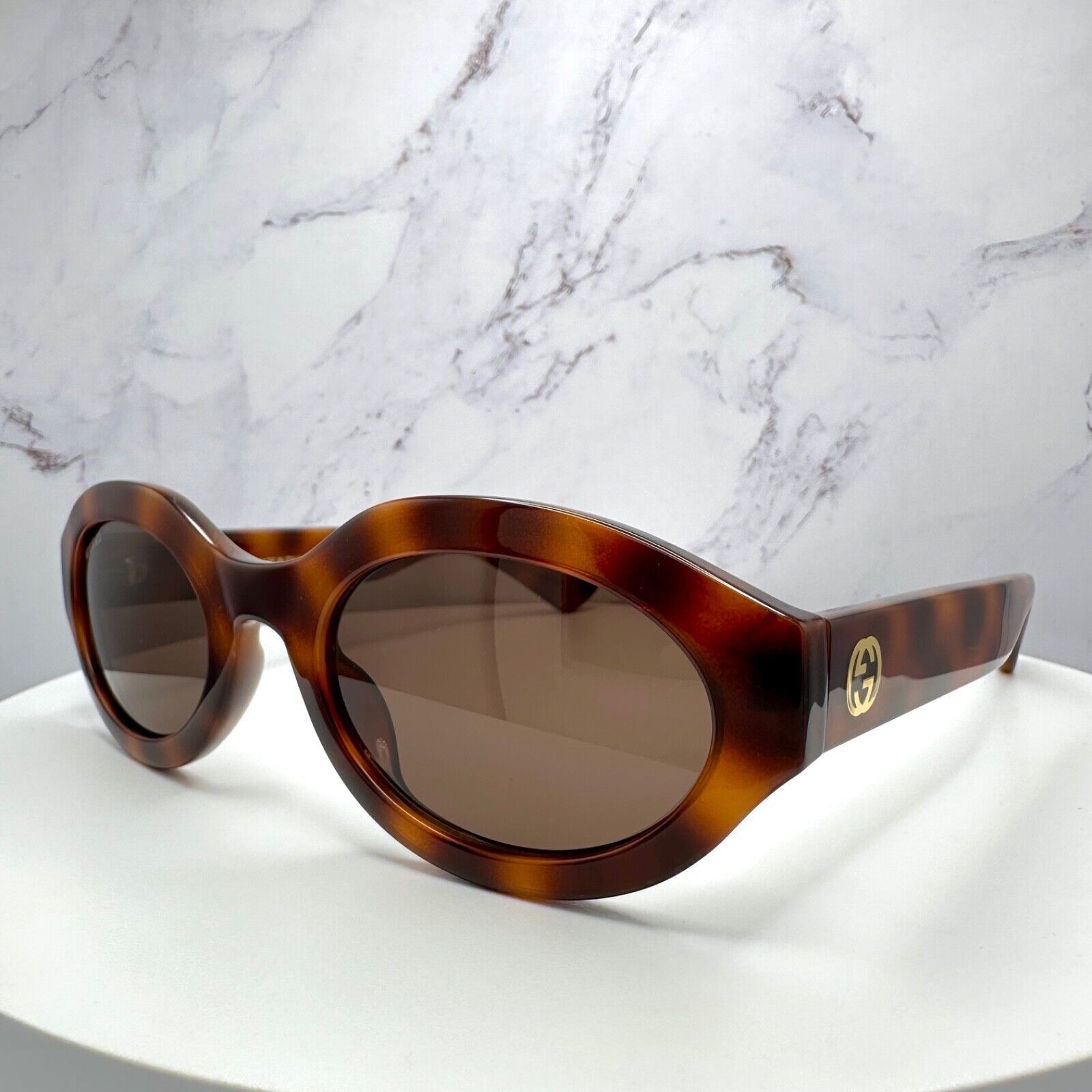 Gucci New GUCCI Sunglasses Brown Tortoise Oval Gold GG Logo Size ONE SIZE - 20 Thumbnail