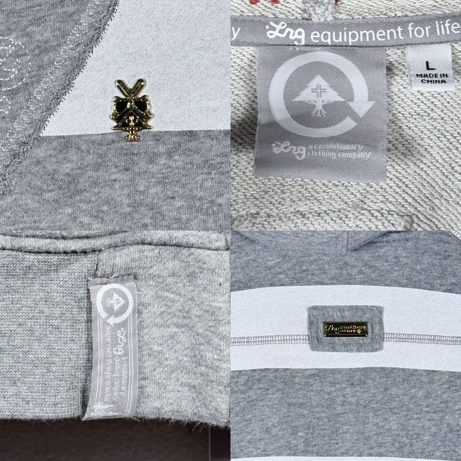Vintage LRG Friday The 47th Hoodie Gray White Striped Chainsaw Applique Large VINTAGE? Size US L / EU 52-54 / 3 - 8 Thumbnail
