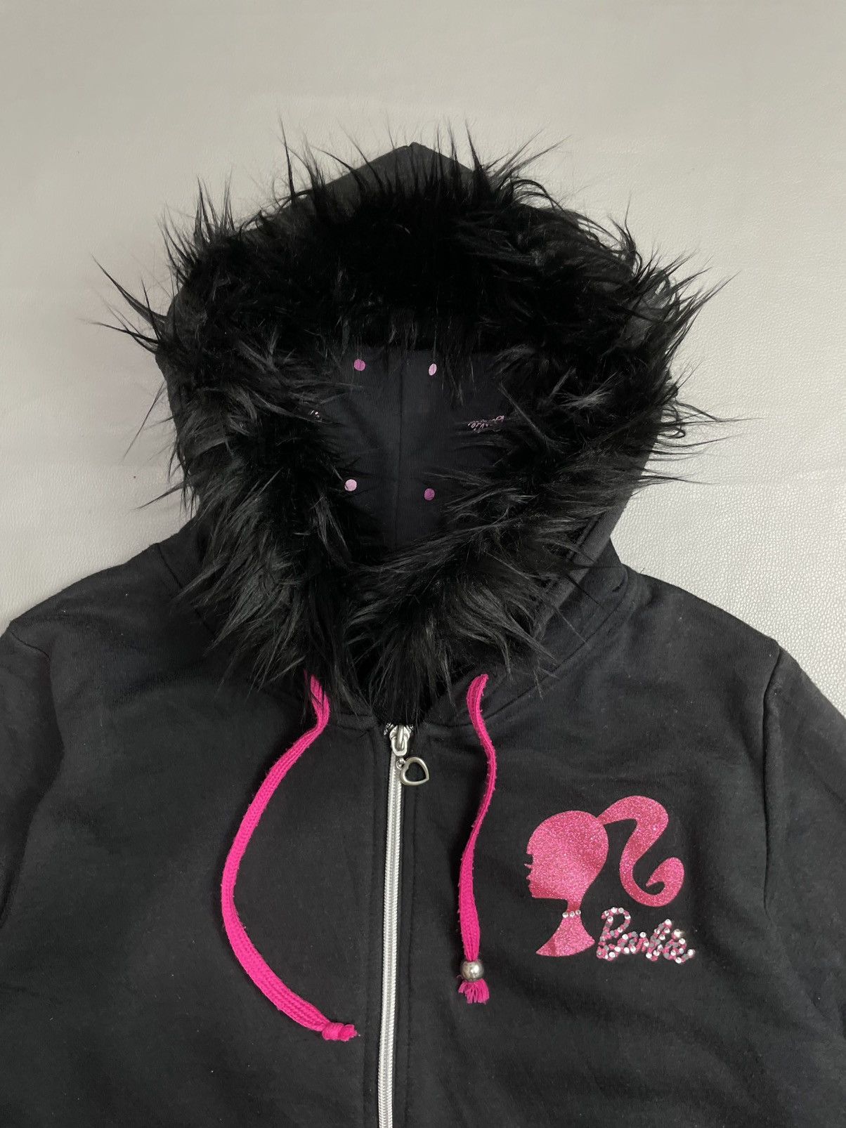 Beauty Beast Gothic Barbie Zip Black Fur Hoodie Size L / US 10 / IT 46 - 2 Thumbnail
