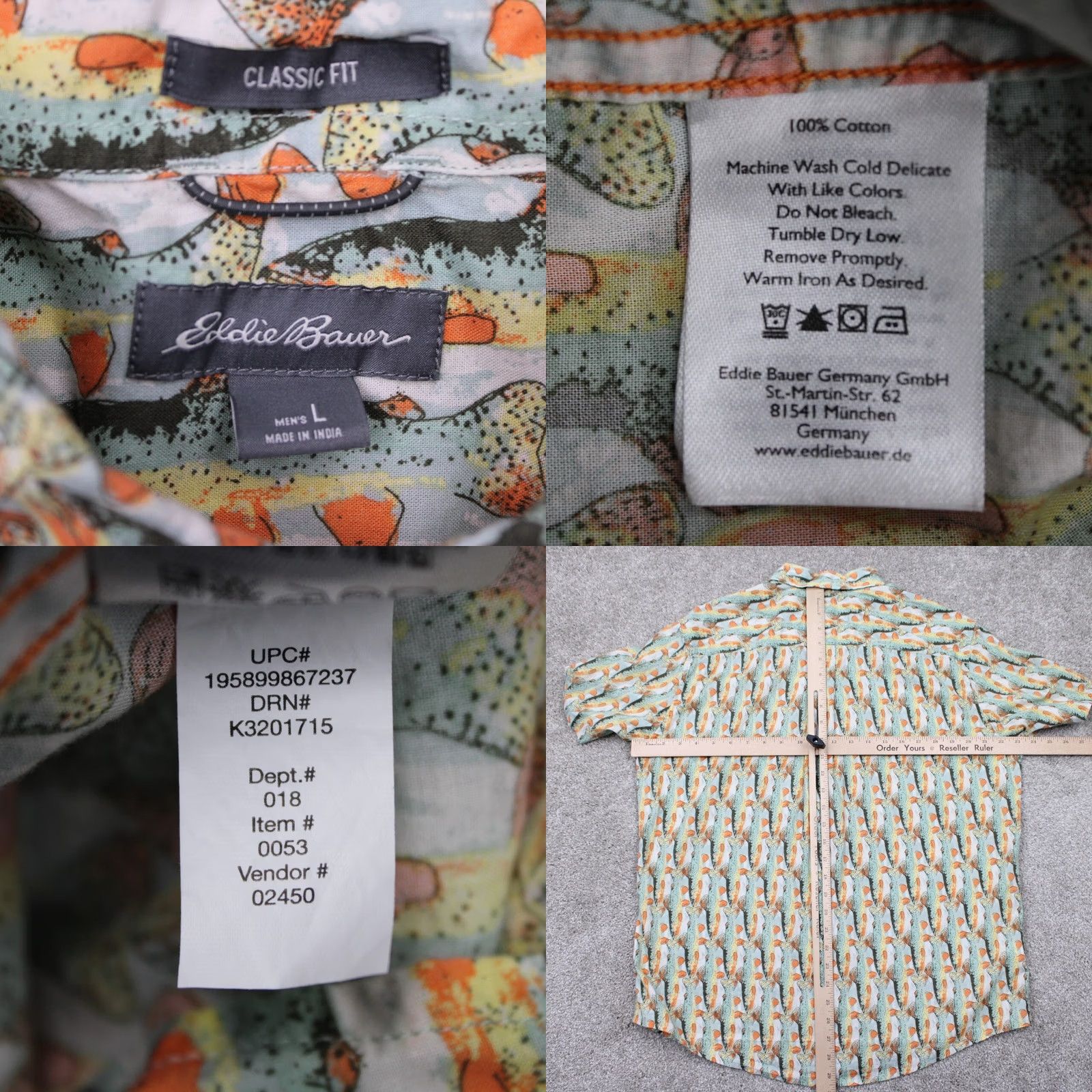 Eddie Bauer Eddie Bauer AOP Shirt Mens Large Fish All Over Print Classic Fit Cotton S/S Button-Up Chest 24in Beige Plaid Pattern Mens Long Sleeve? Size US L / EU 52-54 / 3 - 8 Thumbnail