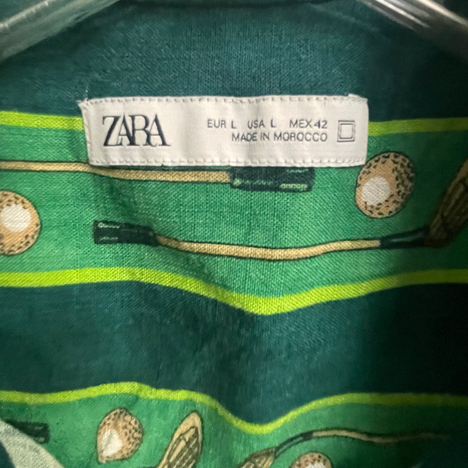 Zara Zara Mens Green Stripe Golf Button Down Shirt Sz Large Green Size US XL / EU 56 / 4 - 3 Thumbnail