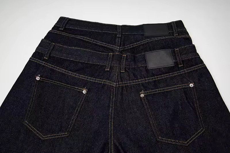 Jean Streetwear Rivets Double Waisted Denim Shorts Jorts Size US 31 - 7 Thumbnail