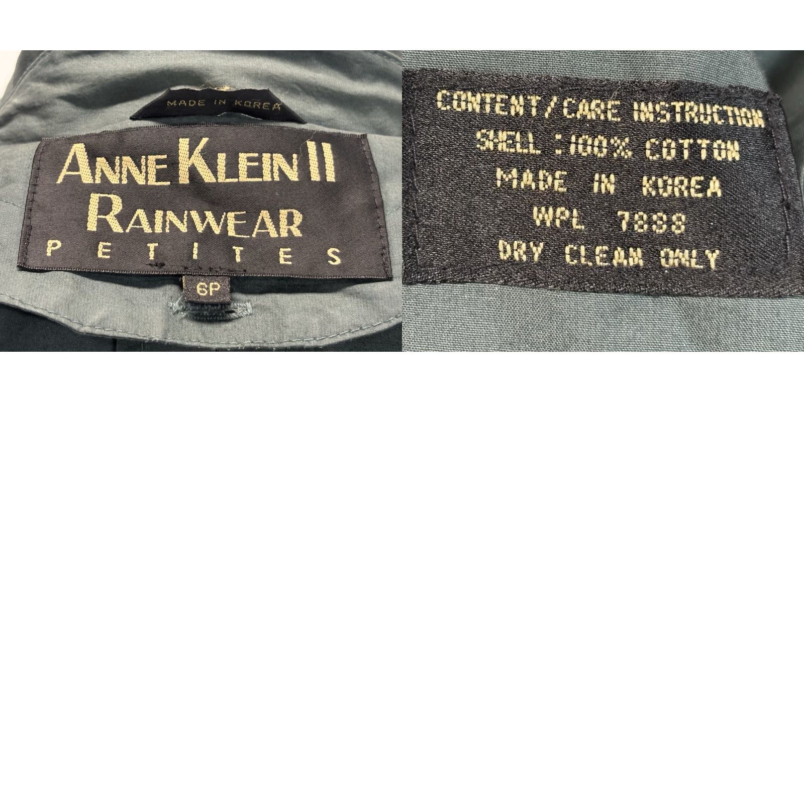Anne Klein VINTAGE Anne Klein II Rainwear Trench Coat Women’s Petite Size 6P Green Long Sleeve Cotton Beltless 90s Classic Size M / US 6-8 / IT 42-44 - 8 Thumbnail
