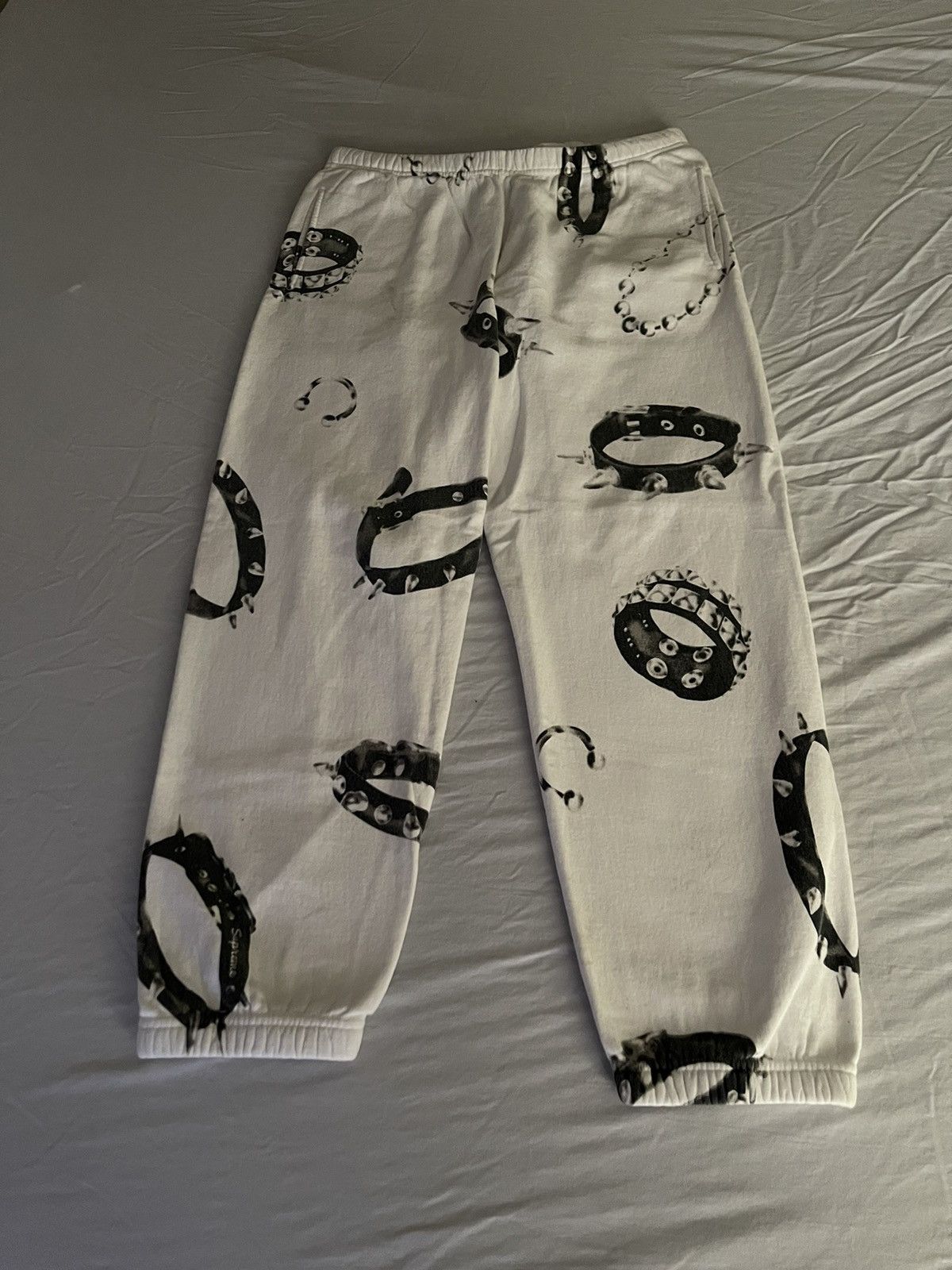 image of Supreme Studded Collar White Sweatpants, Men's (Size 32)