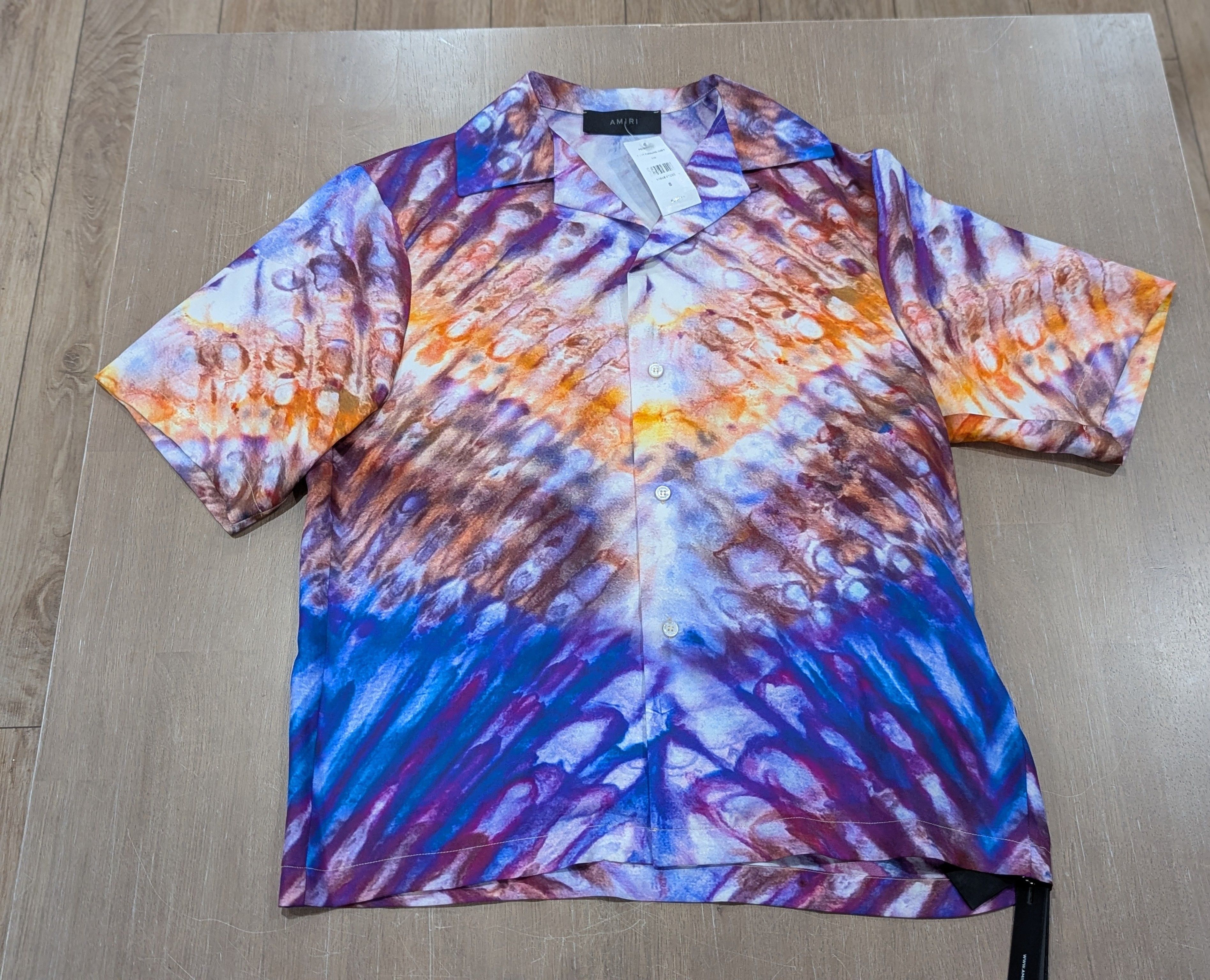 Amiri AMIRI Tie Dye SS Silk Button Up Bowling Shirt Purple Small Size US S / EU 44-46 / 1 - 1 Thumbnail
