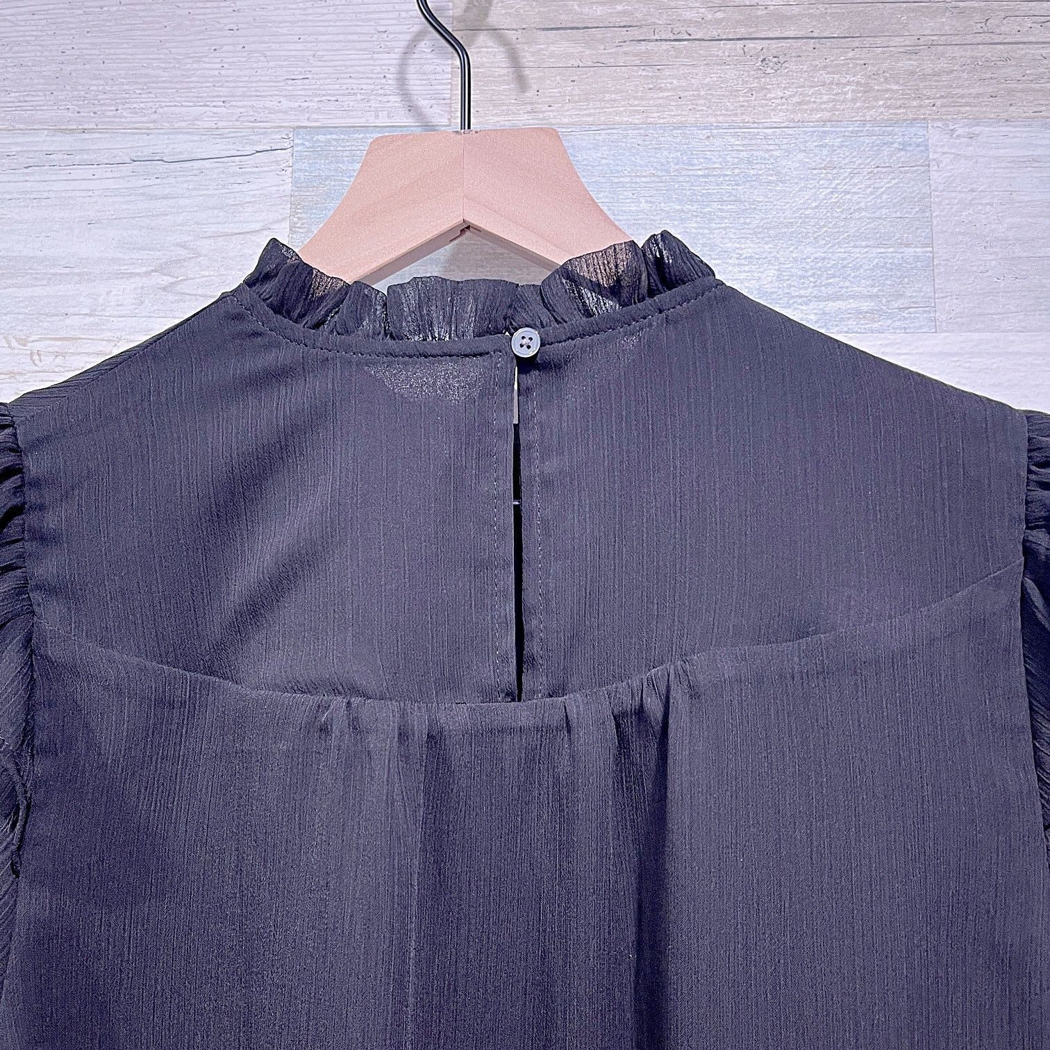 Loft LOFT Ruffle Neck Balloon Sleeve Top BlackWomens Small Petite Size S / US 4 / IT 40 - 4 Thumbnail