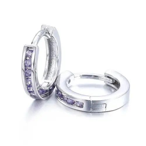 Sterling Silver Shiny Purple Crystal Stud Earring Unisex Size ONE SIZE - 3 Thumbnail
