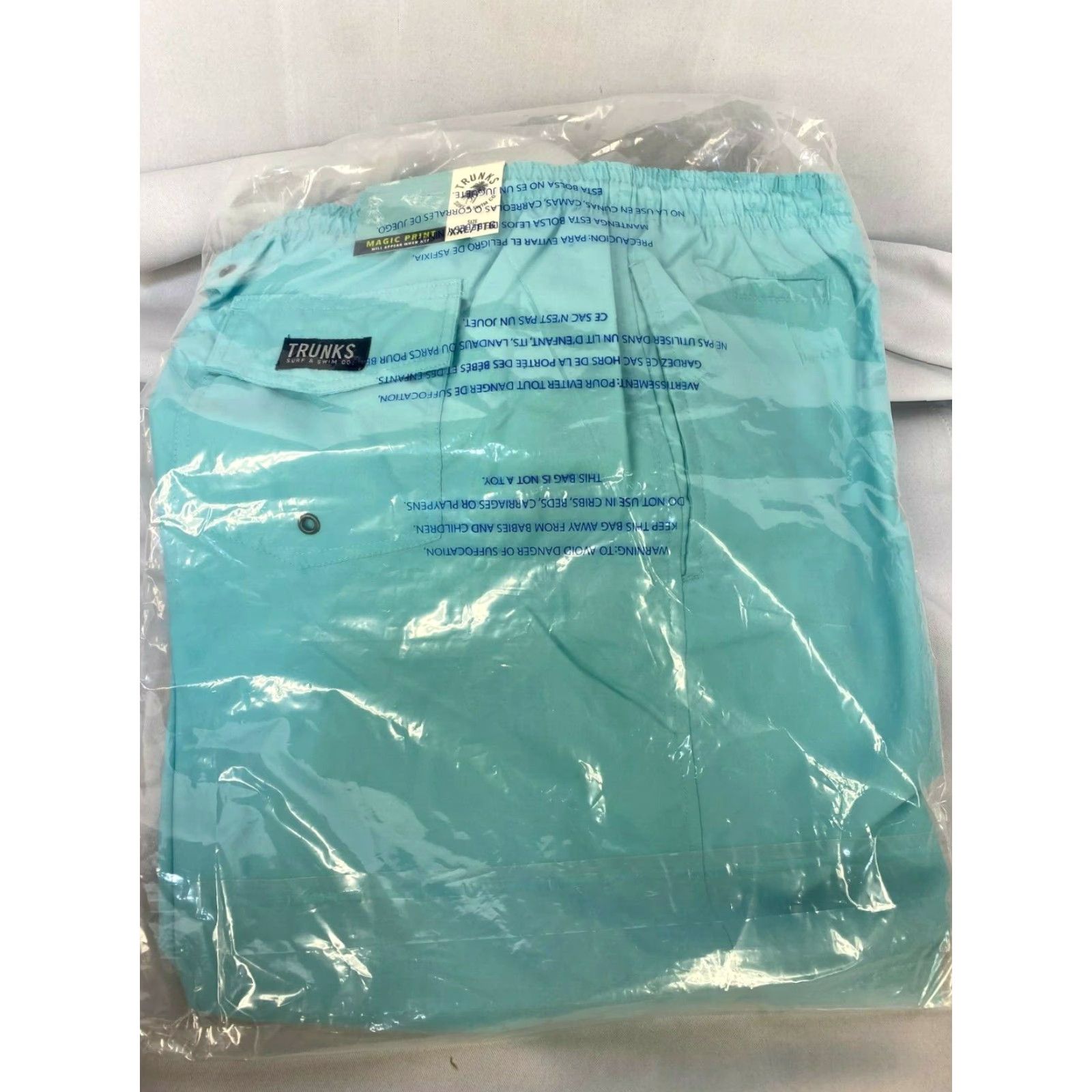 Vintage Trunks Surf & Swim Co. San-O Solid Swim Trunk Shorts - Water Blue 2XL Mens, 7" Inseam, Polyester Size US 39 - 3 Thumbnail