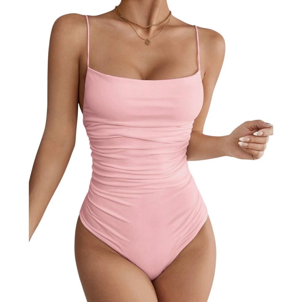 Shein Petite Ruched Cami Bodysuit in Pink, Size MP Size M / US 6-8 / IT 42-44 - 2 Thumbnail