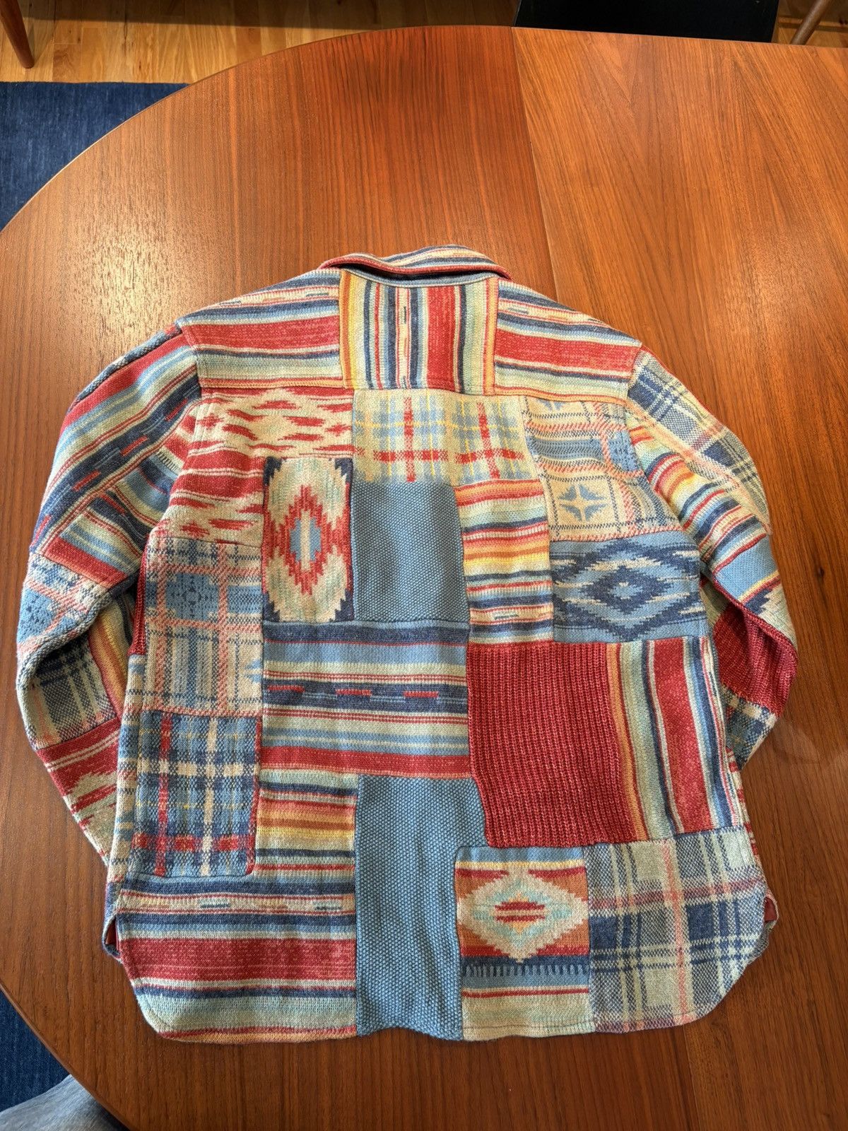 RRL DOUBLE RL RALPH LAUREN PATCHWORK KNIT SHIRT SMALL