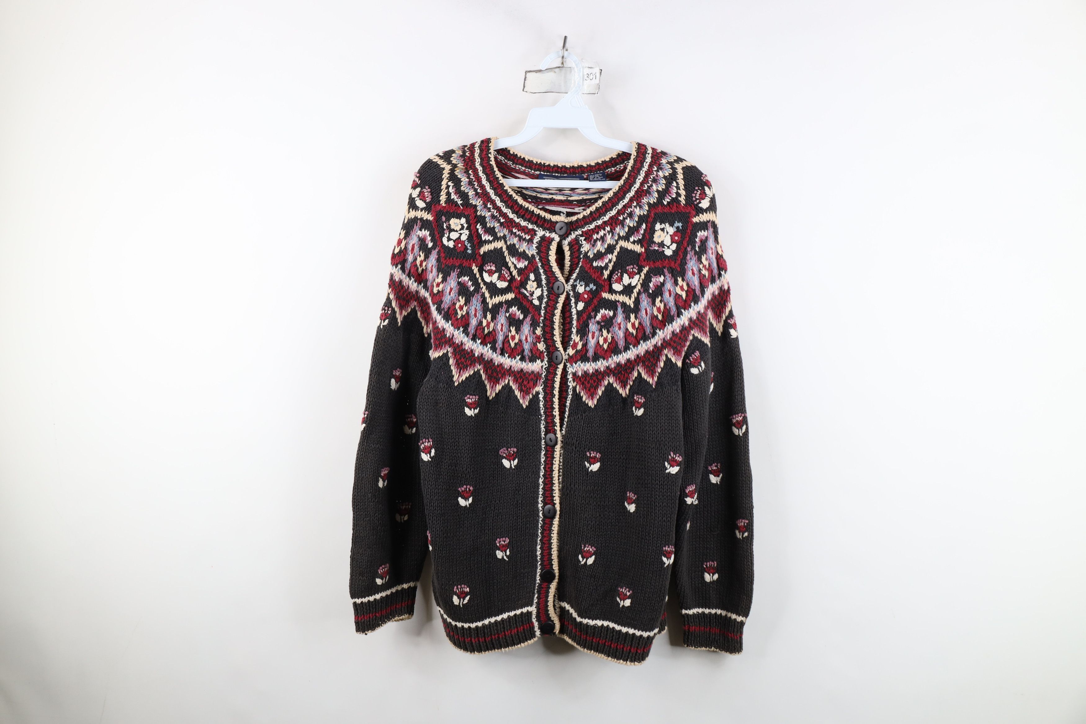 Vintage Vintage 90s Embroidered Flower Fair Isle Cardigan Sweater Size M / US 6-8 / IT 42-44 - 1 Thumbnail