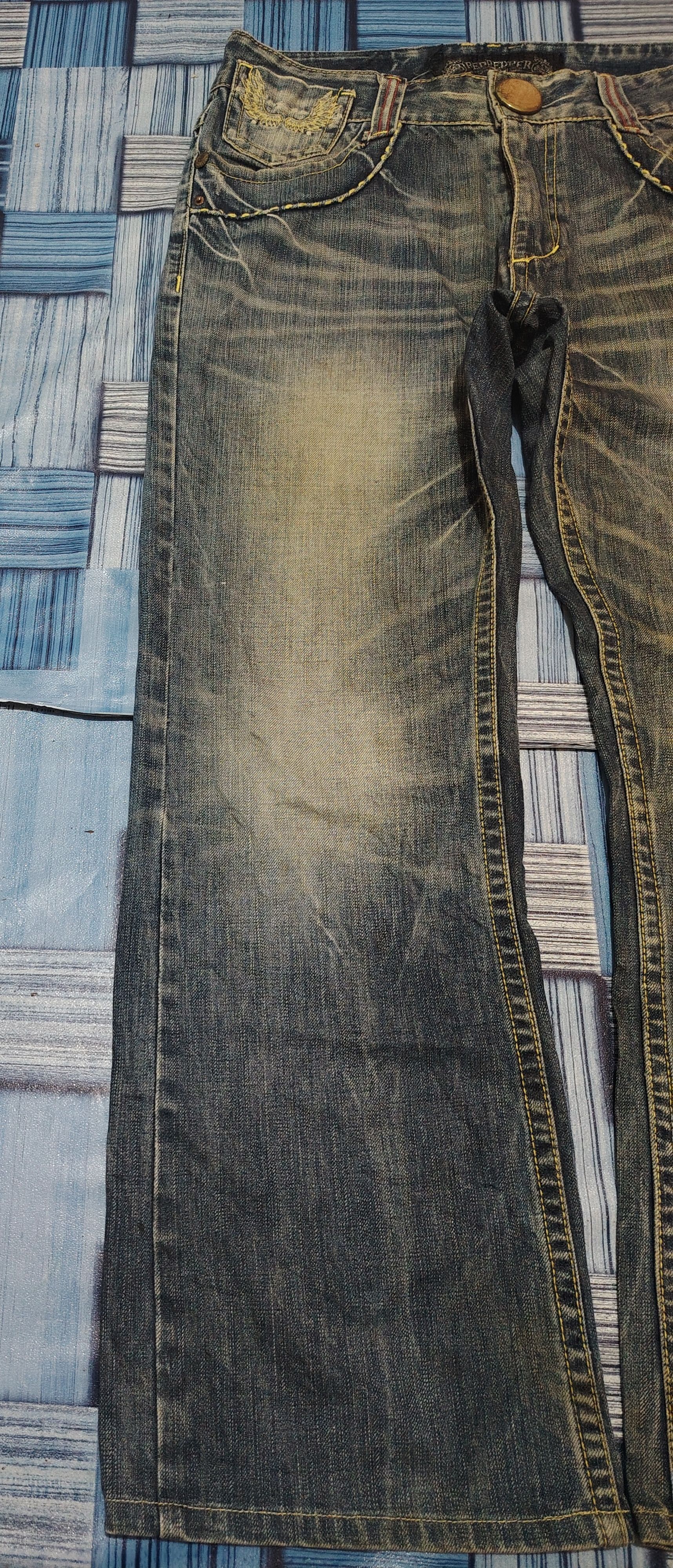 Japanese Red Pepper Flared Jeans Distressed Denim