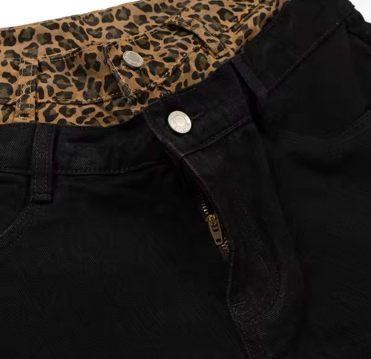Designer Leopard Patchwork Irregular Baggy Animal Print Jeans Size US 32 / EU 48 - 3 Thumbnail